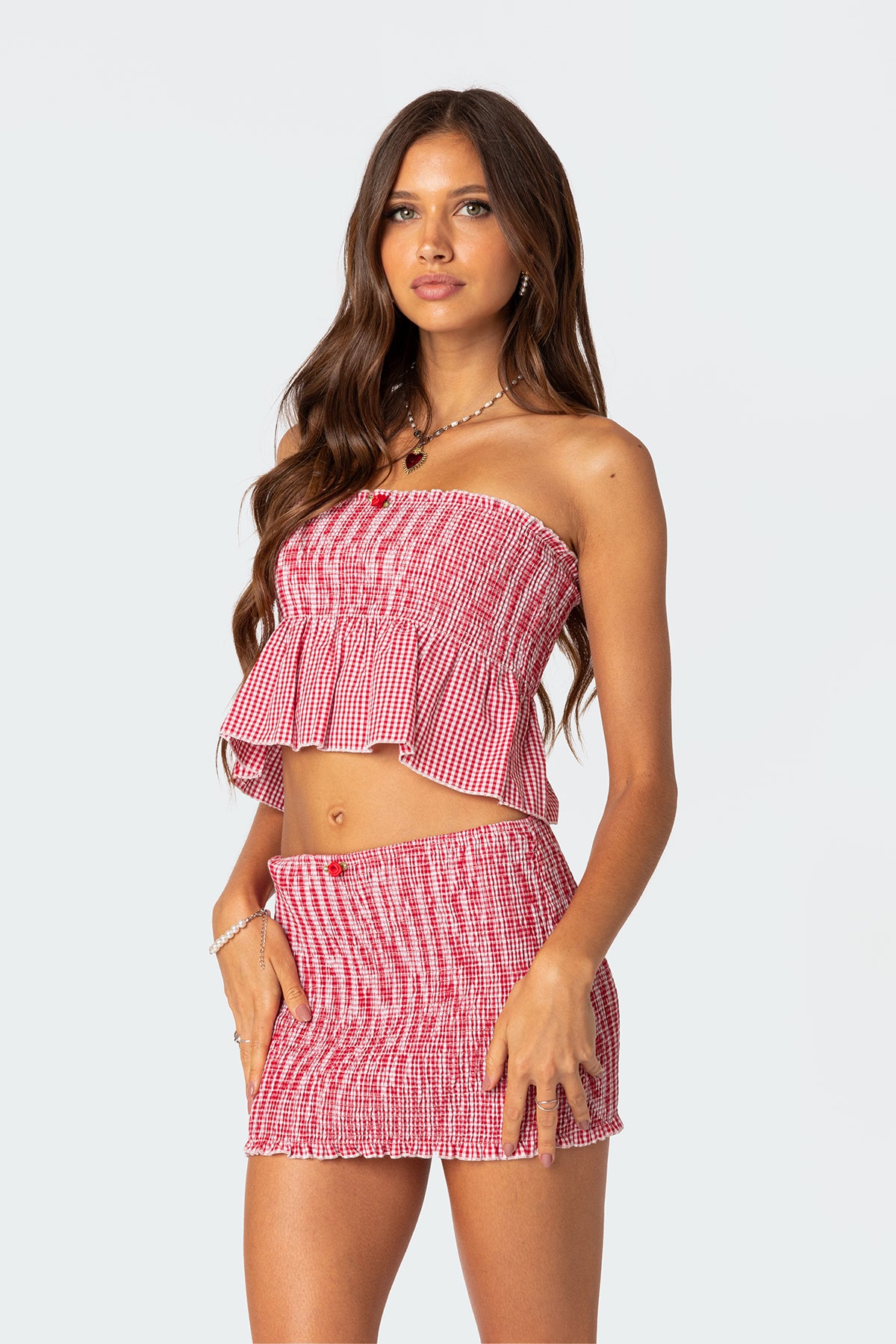 Gingham Scrunch Tube Top-Milans Time