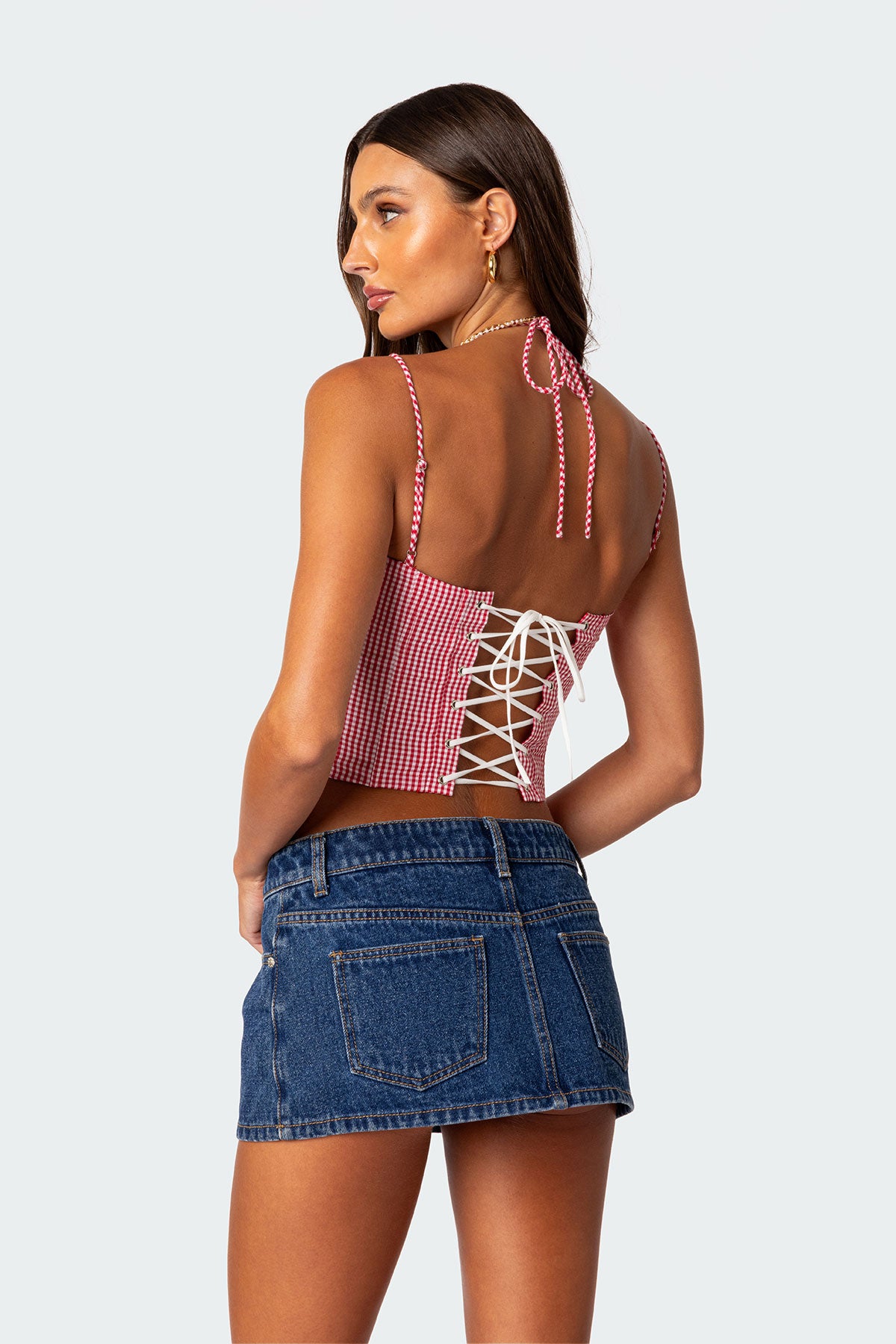 Pippa Gingham Lace Up Corset-Milans Time