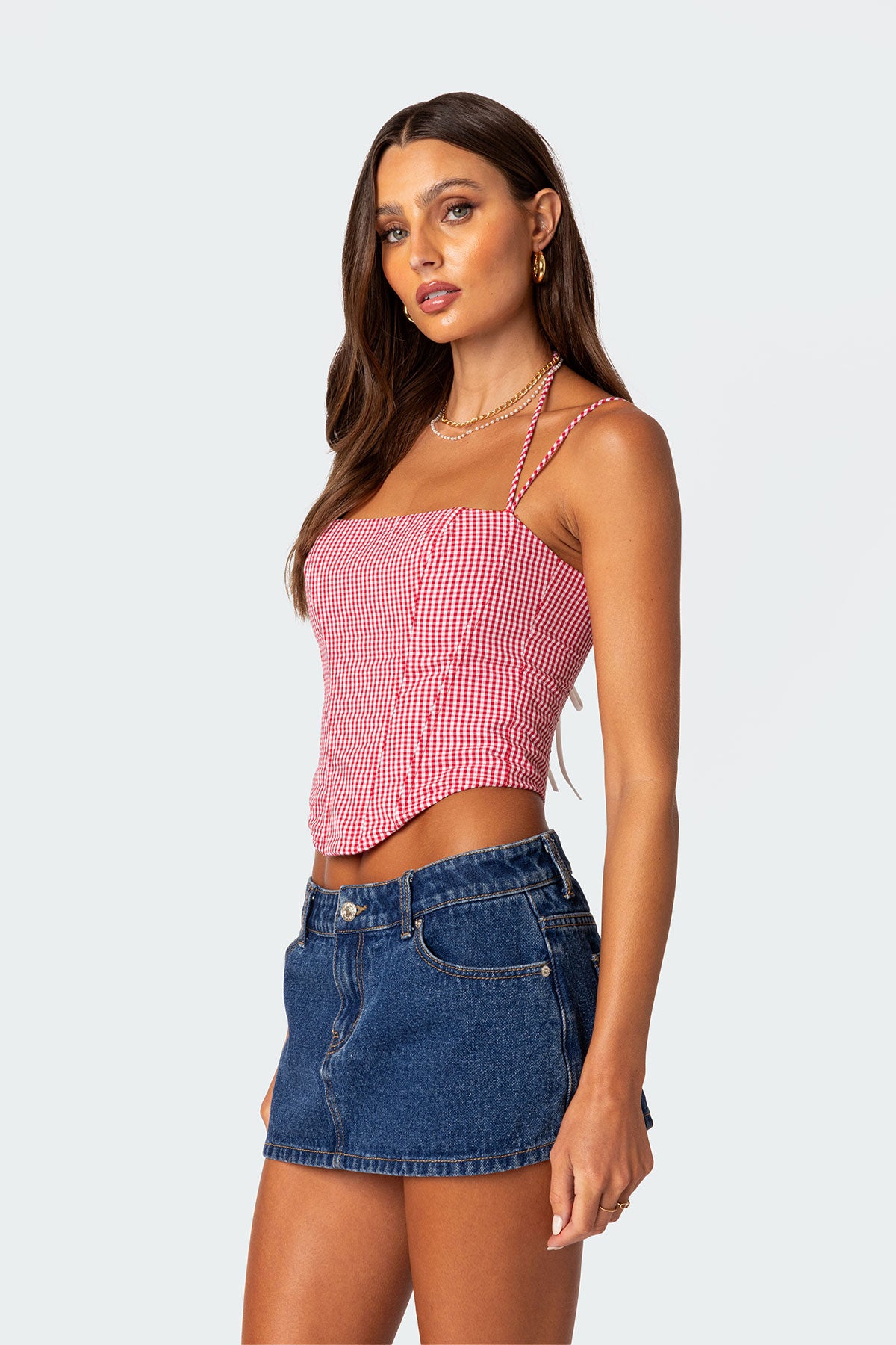 Pippa Gingham Lace Up Corset-Milans Time