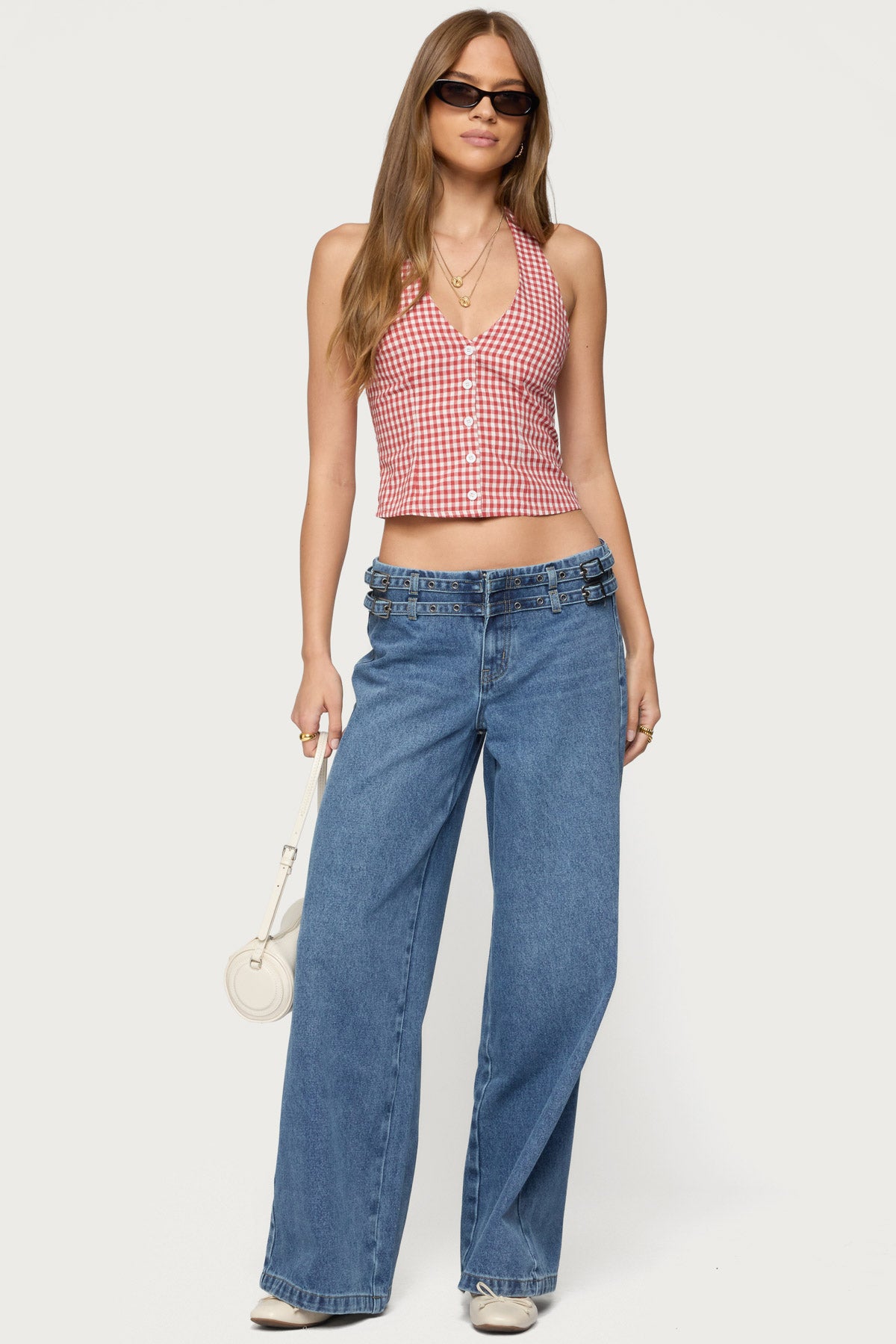 Evan Gingham Button Up Halter Top-Milans Time