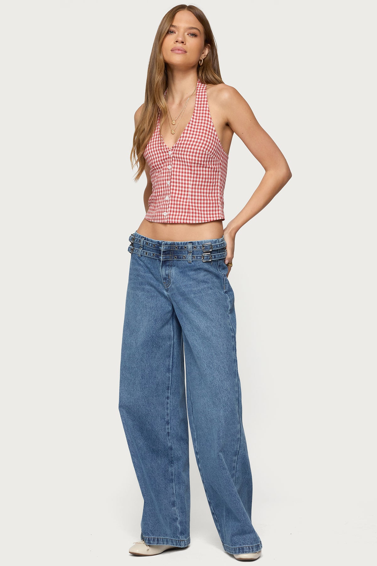 Livia Double Belt Low Rise Baggy Jeans-Milans Time
