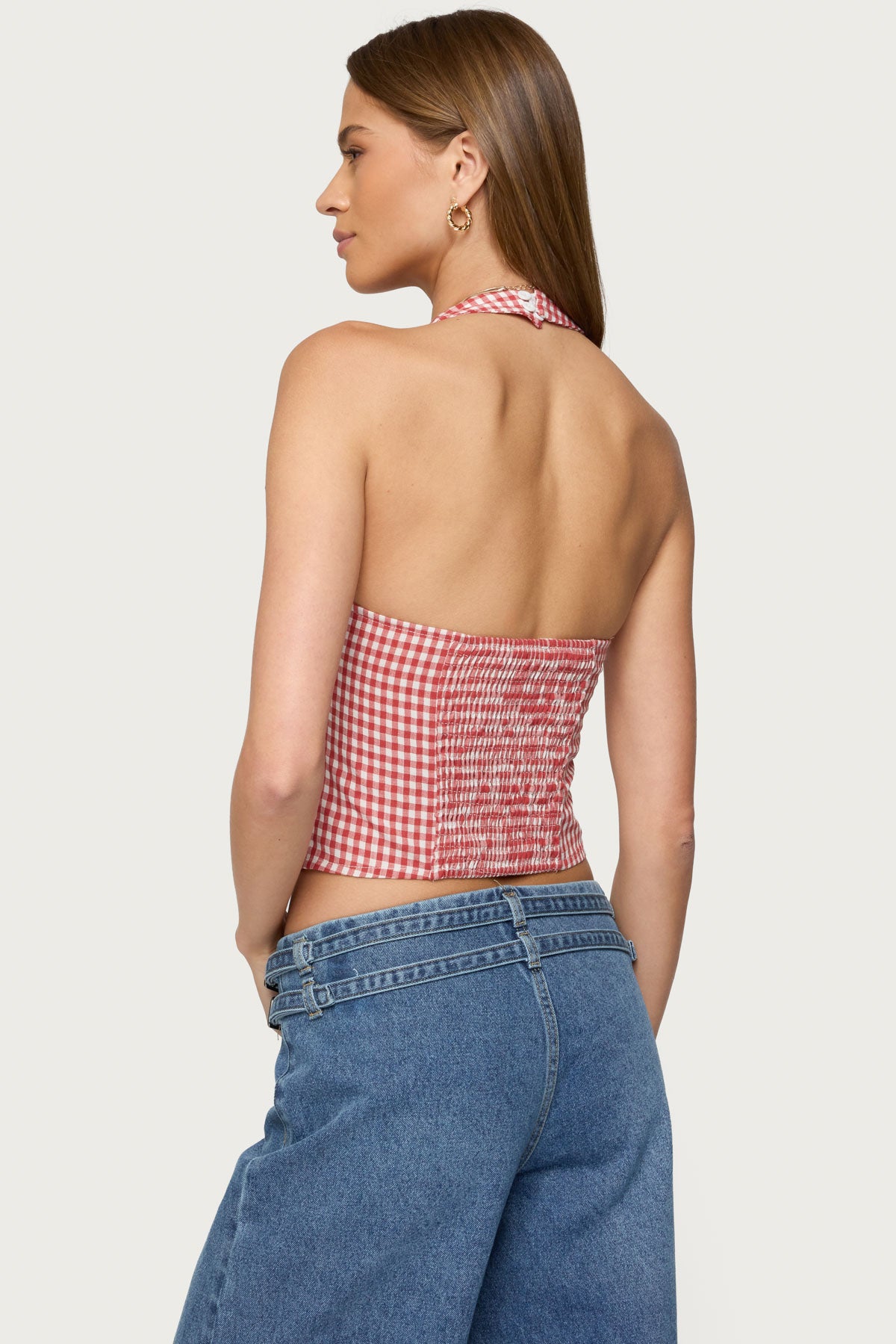 Evan Gingham Button Up Halter Top-Milans Time