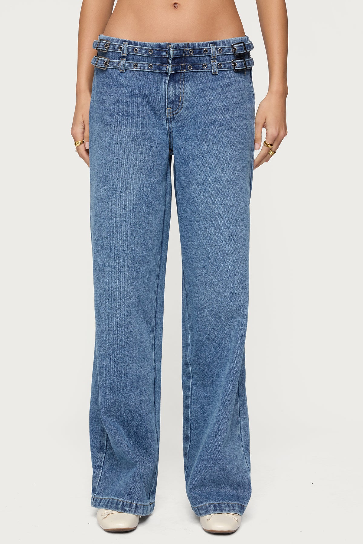 Livia Double Belt Low Rise Baggy Jeans-Milans Time