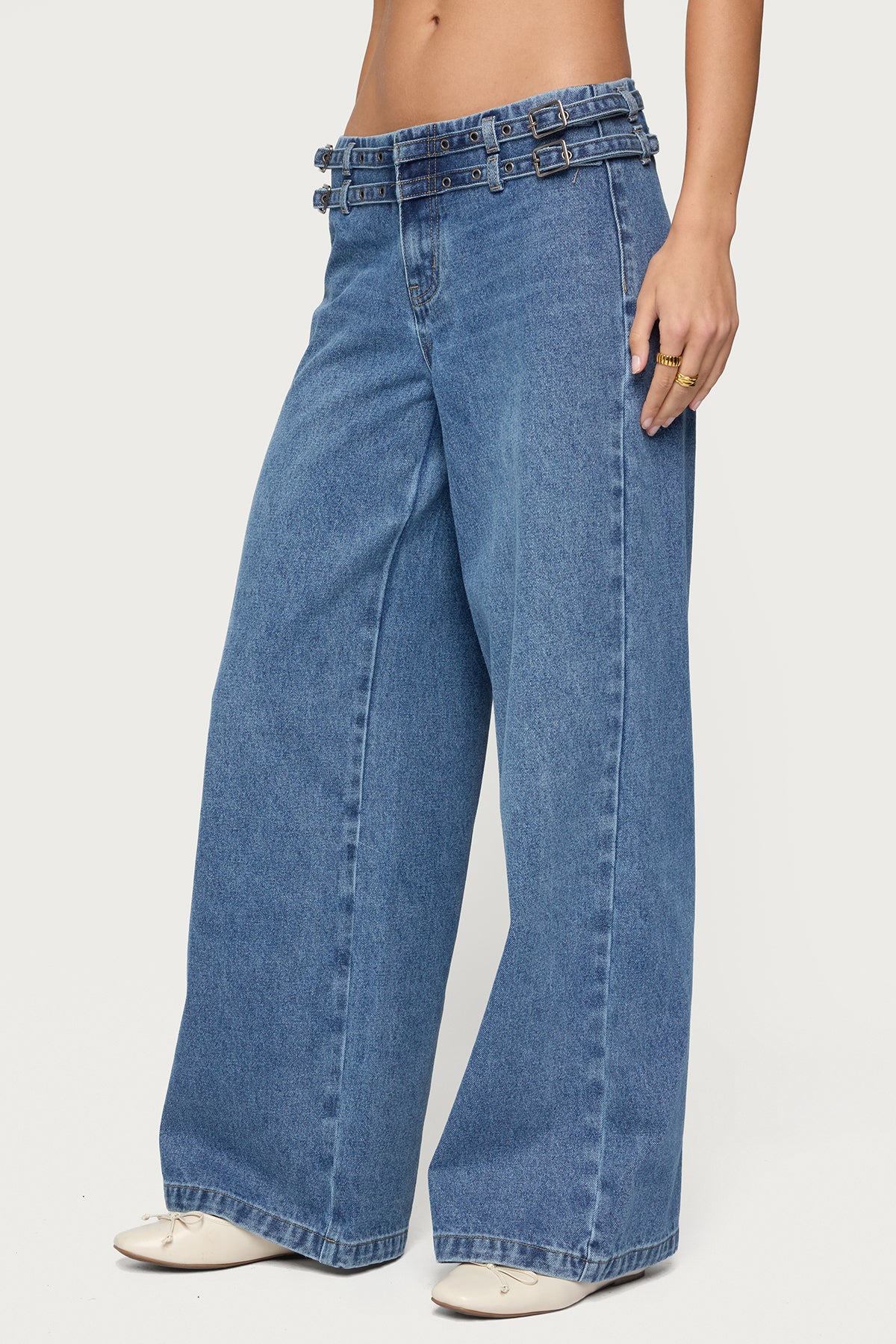 Livia Double Belt Low Rise Baggy Jeans-Milans Time
