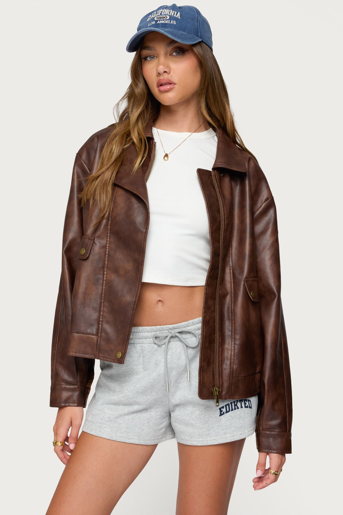 Ardella Oversized Faux Leather Jacket-Milans Time