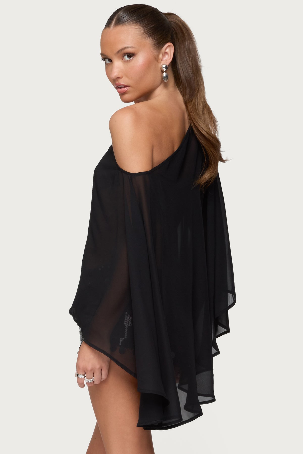 Sheer Chiffon Asymmetric Poncho-Milans Time