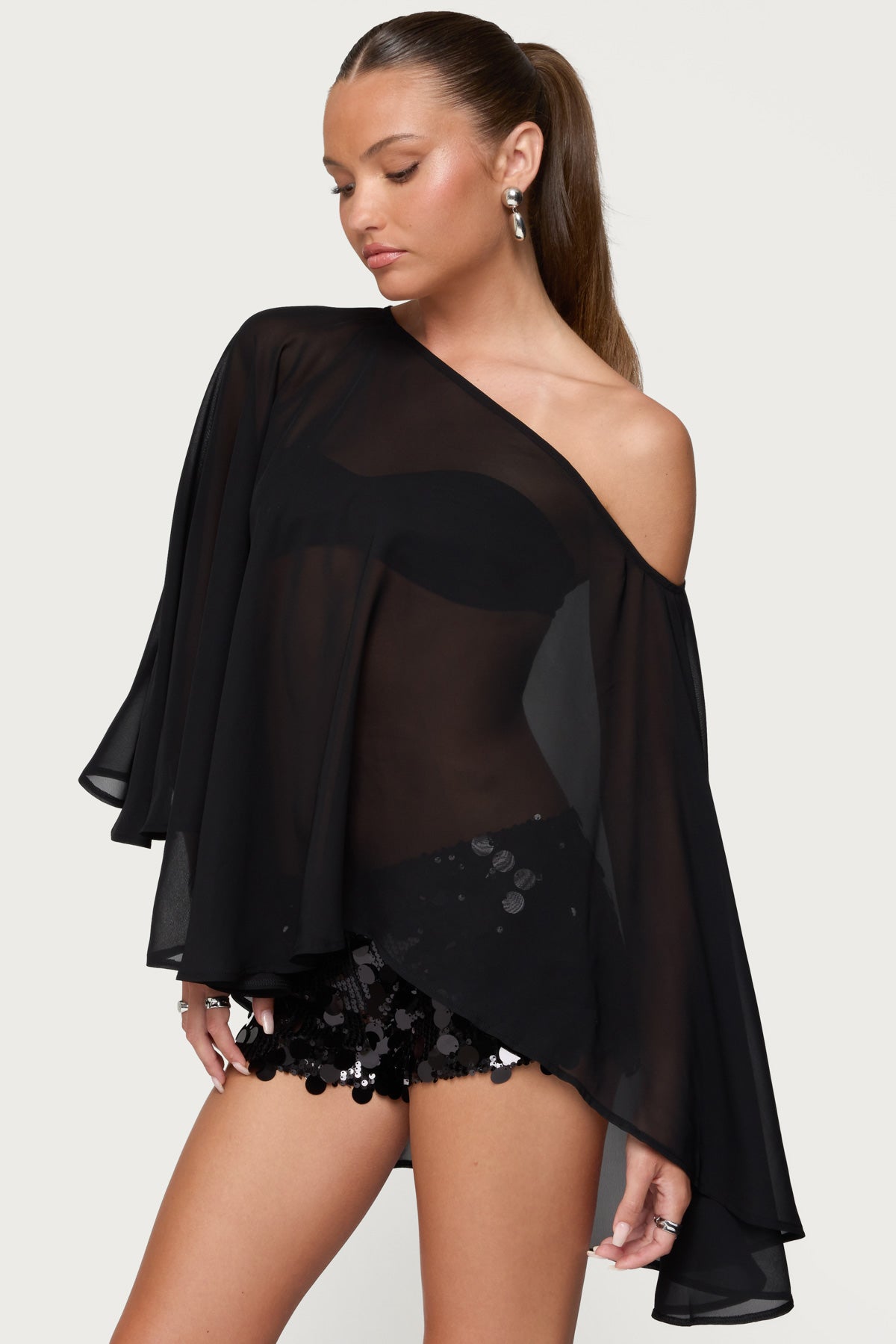 Sheer Chiffon Asymmetric Poncho-Milans Time