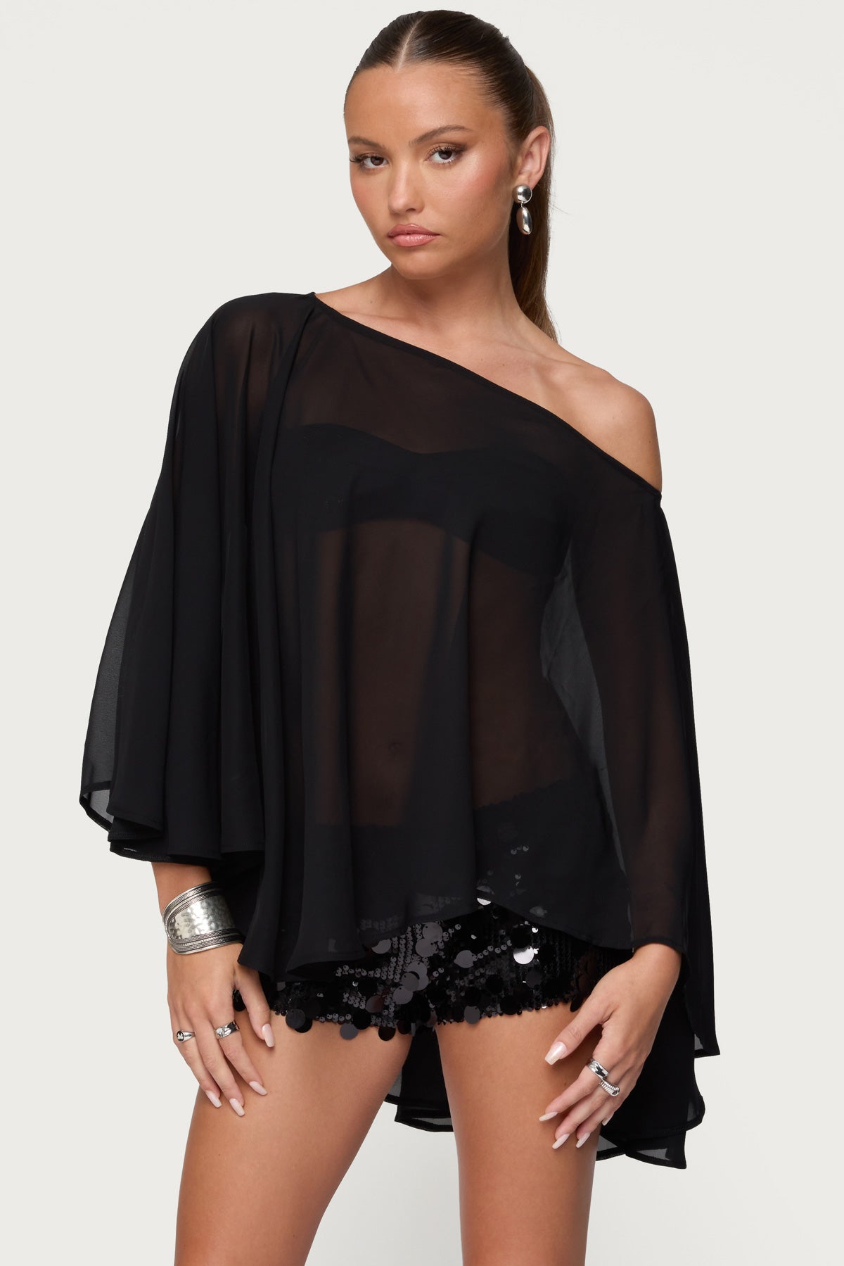 Sheer Chiffon Asymmetric Poncho-Milans Time