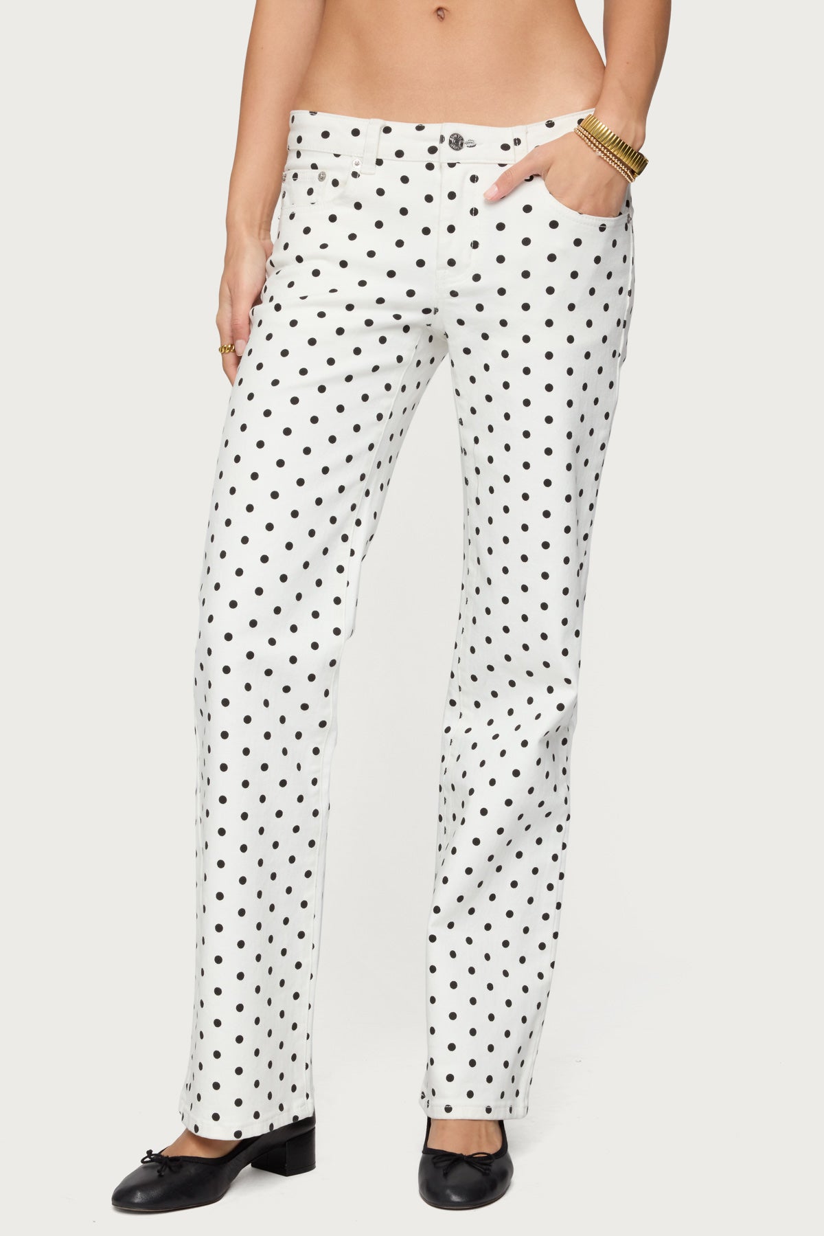 Romily Polka Dot Low Rise Straight Leg Jeans-Milans Time