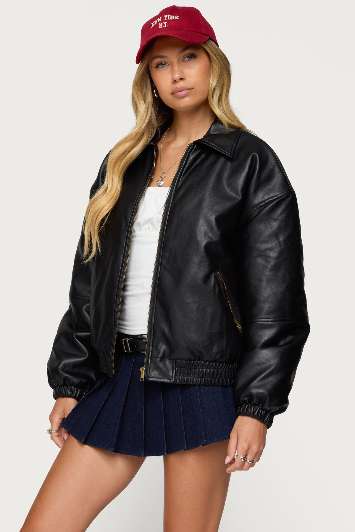 Halley Faux Leather Bomber Jacket-Milans Time