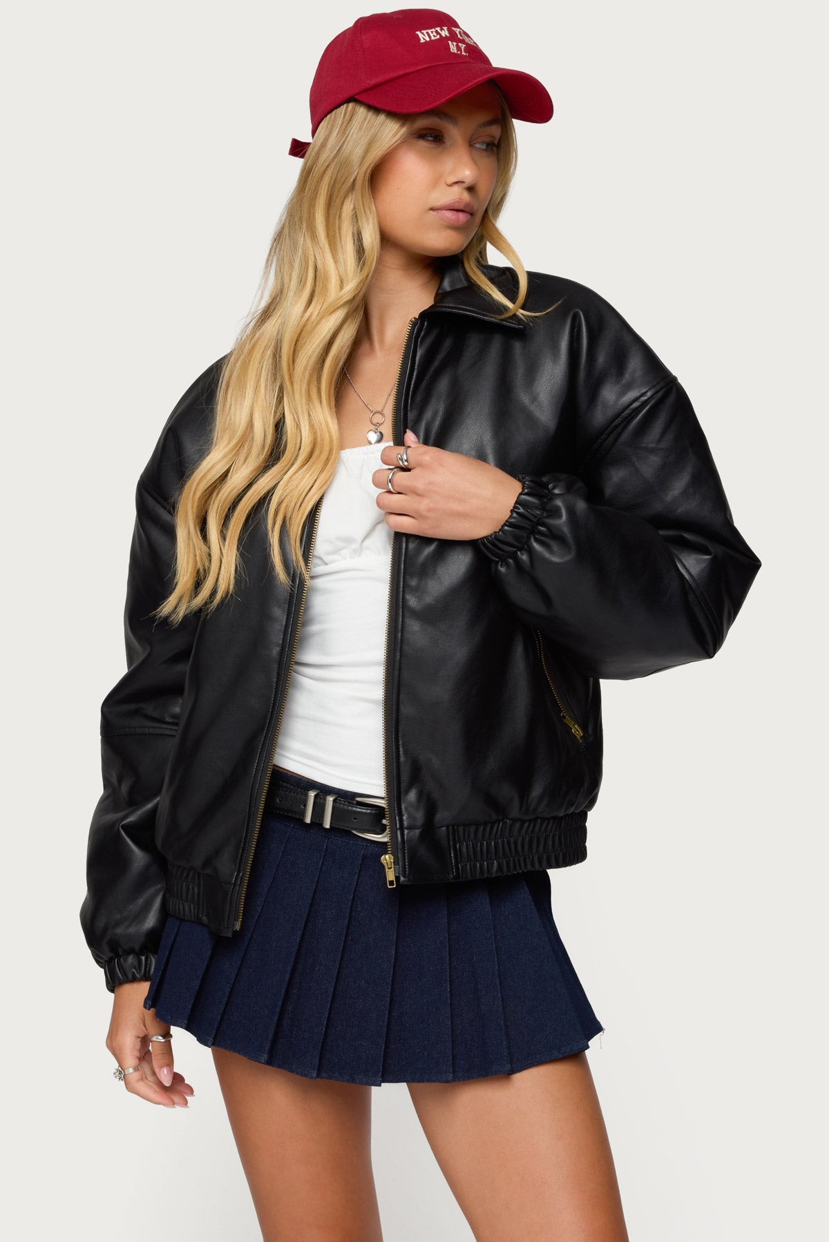 Halley Faux Leather Bomber Jacket-Milans Time