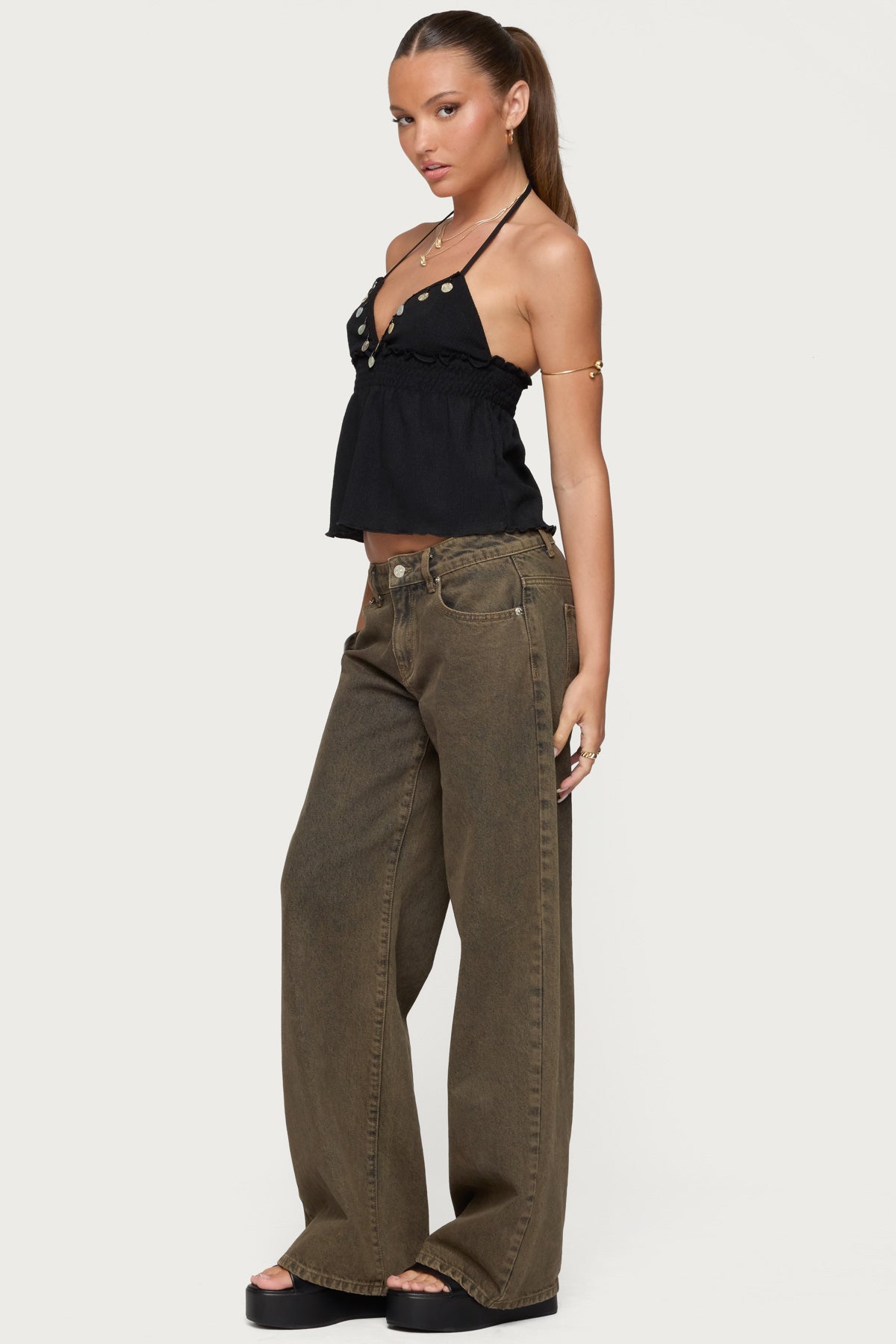 Textured Iridescent Babydoll Halter Top-Milans Time