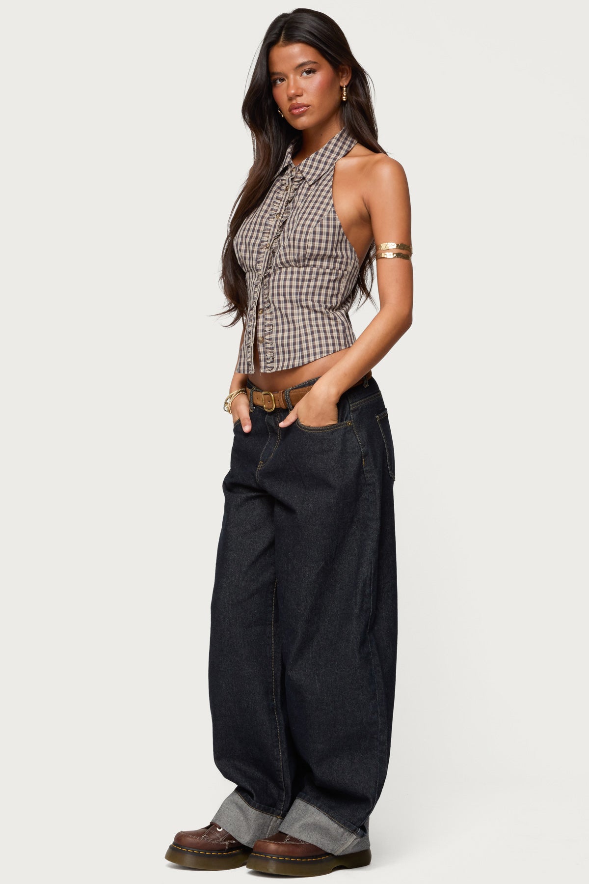 Imrie Plaid Collared Halter Top-Milans Time