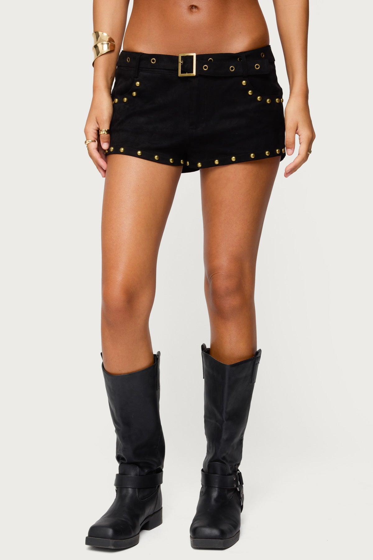 Studded Faux Suede Micro Shorts-Milans Time