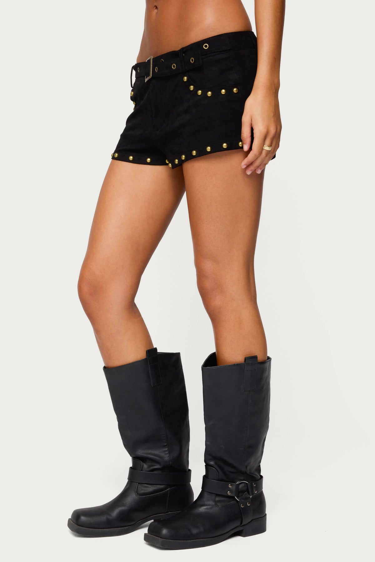 Studded Faux Suede Micro Shorts-Milans Time
