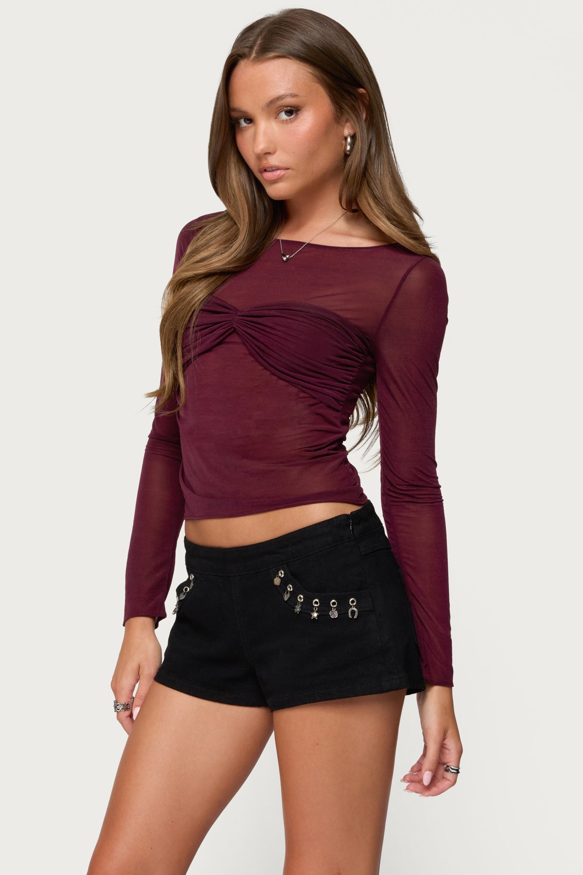 Oona Sheer Gathered Long Sleeve Top-Milans Time