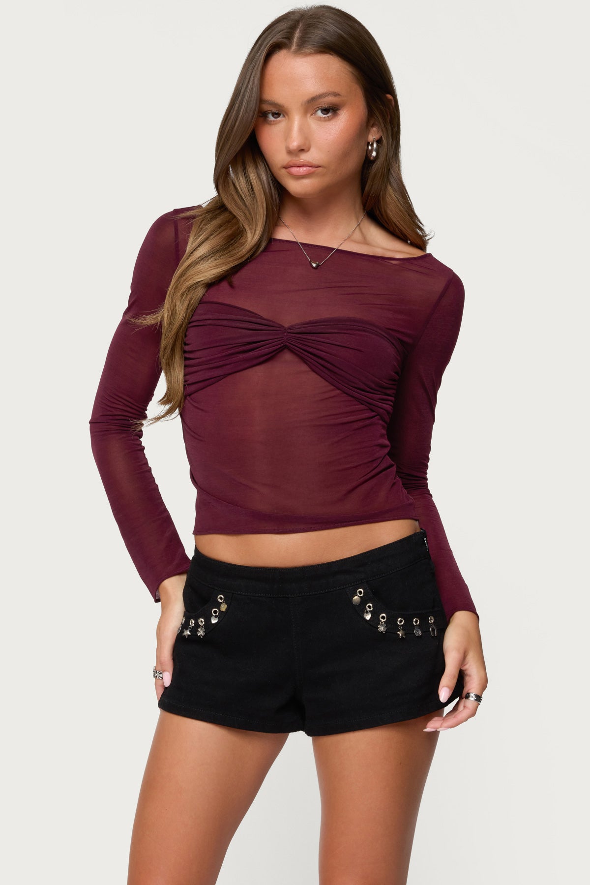 Oona Sheer Gathered Long Sleeve Top-Milans Time