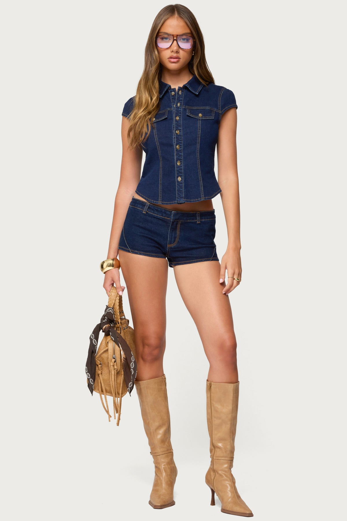 Contrast Stitch Button Up Denim Shirt-Milans Time