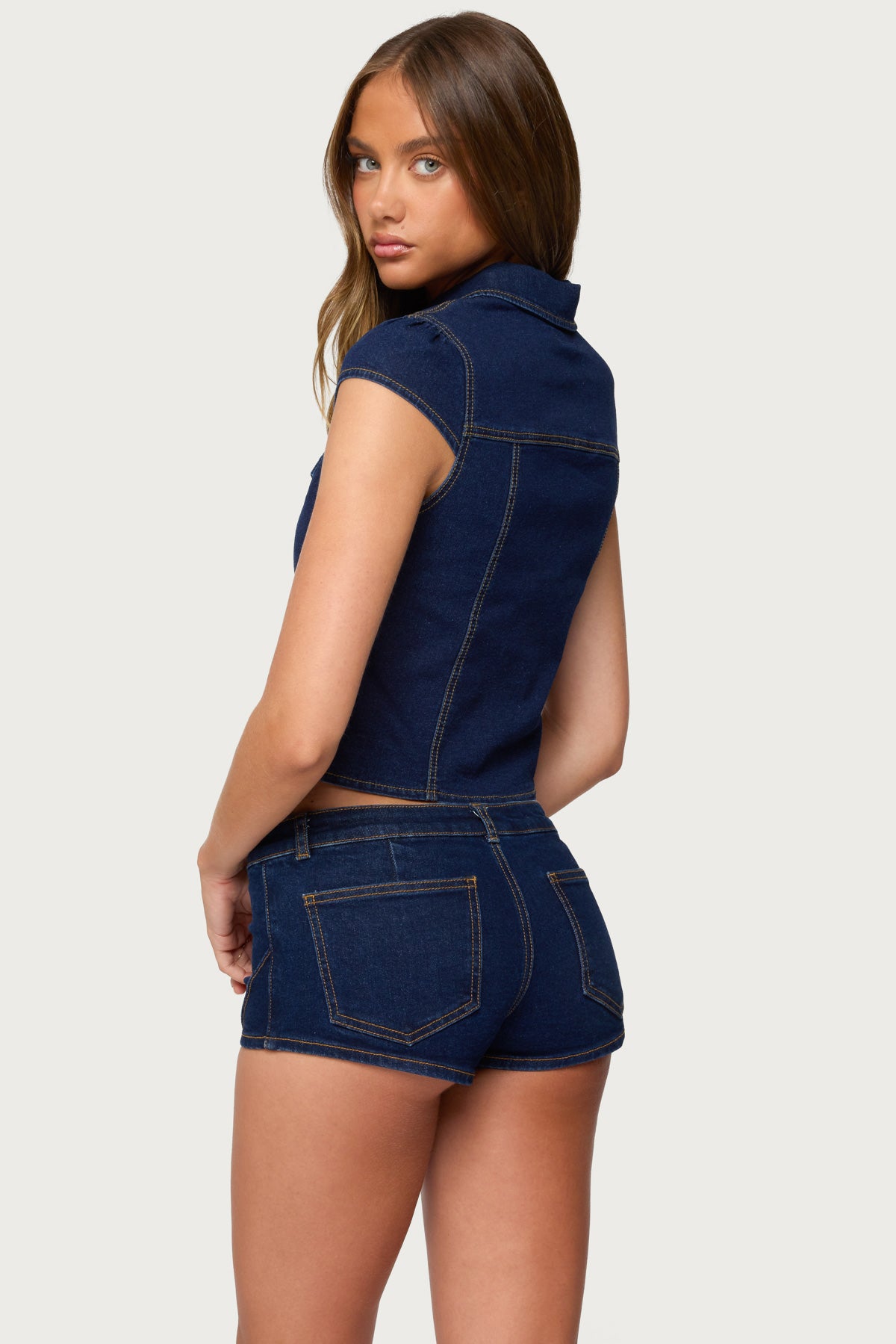 Contrast Stitch Button Up Denim Shirt-Milans Time