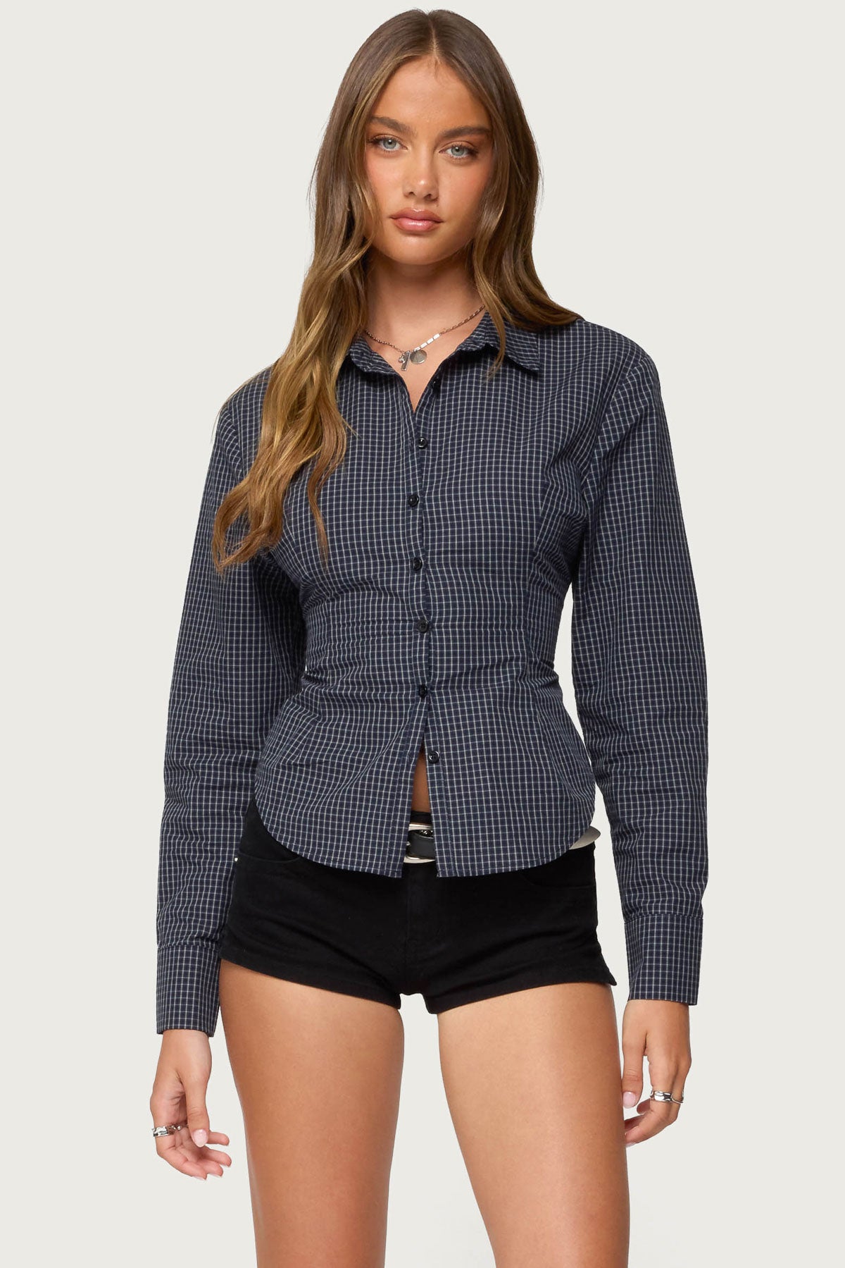 Lisbet Checkered Button Up Shirt-Milans Time