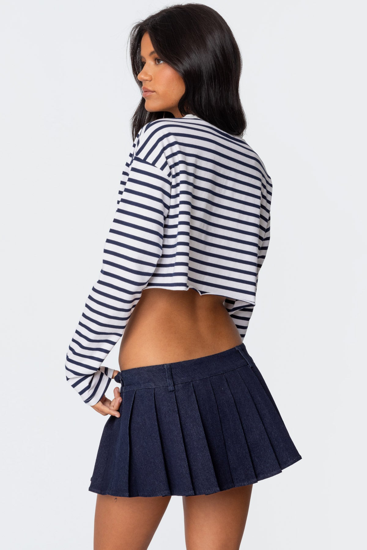 Stripey Cropped Long Sleeve T Shirt-Milans Time