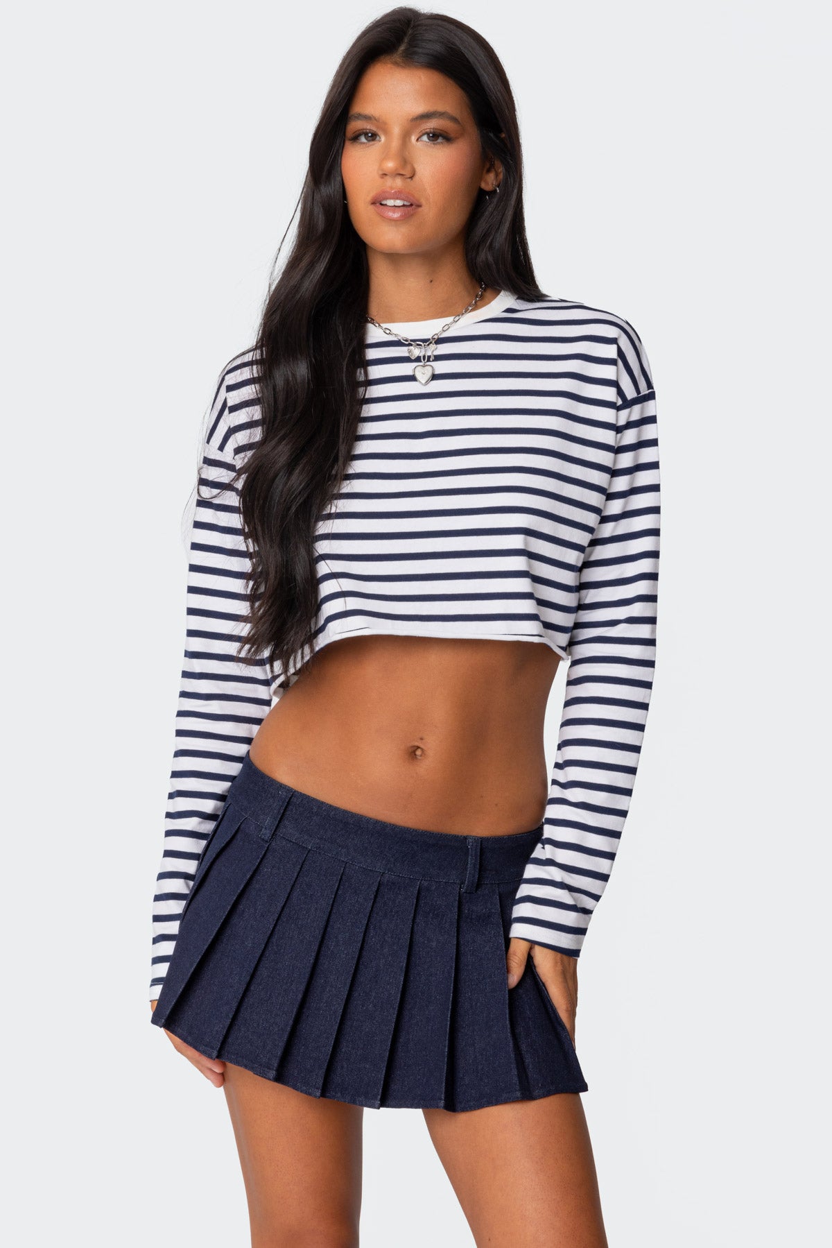 Stripey Cropped Long Sleeve T Shirt-Milans Time