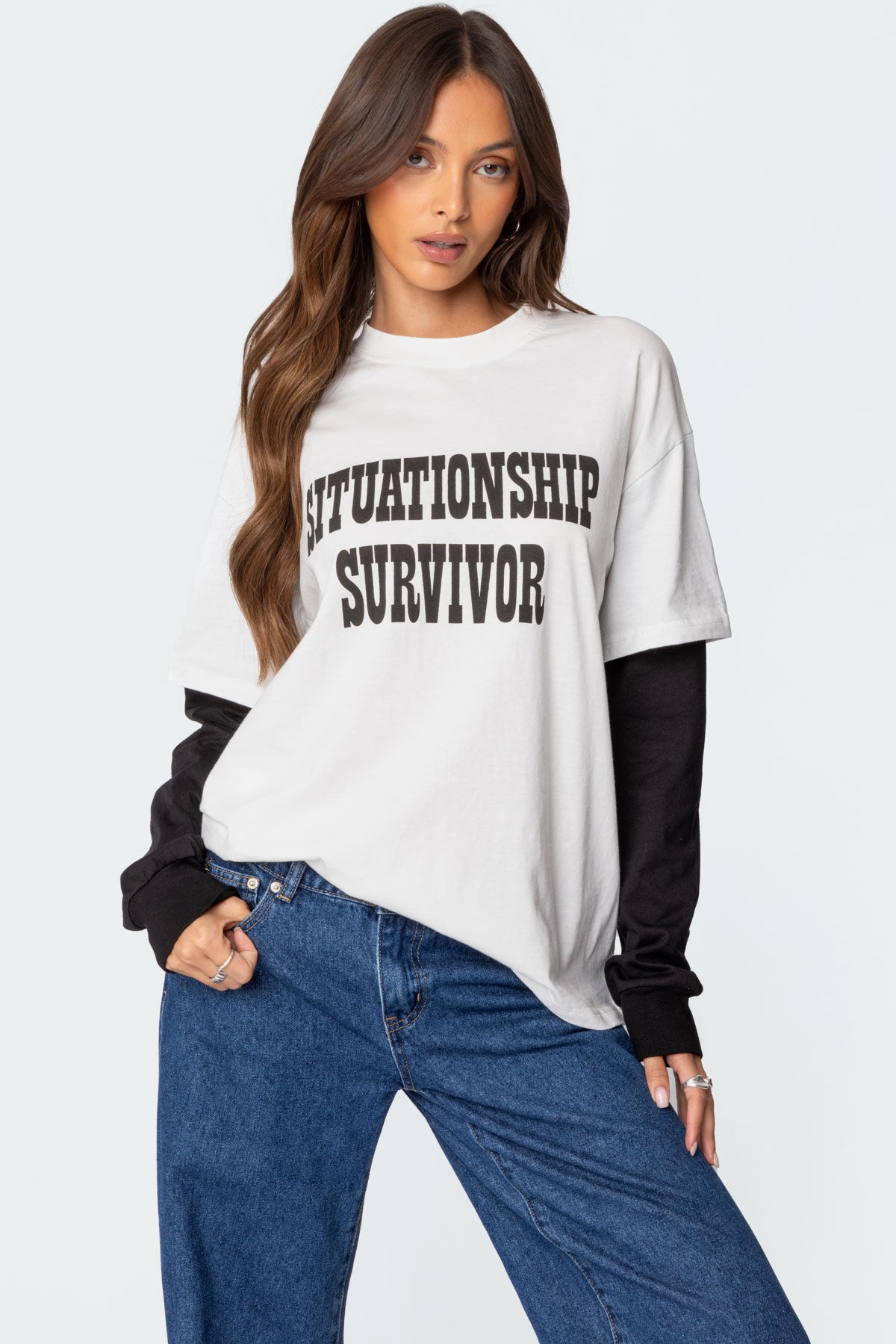 Situationship Oversized Layered T Shirt-Milans Time