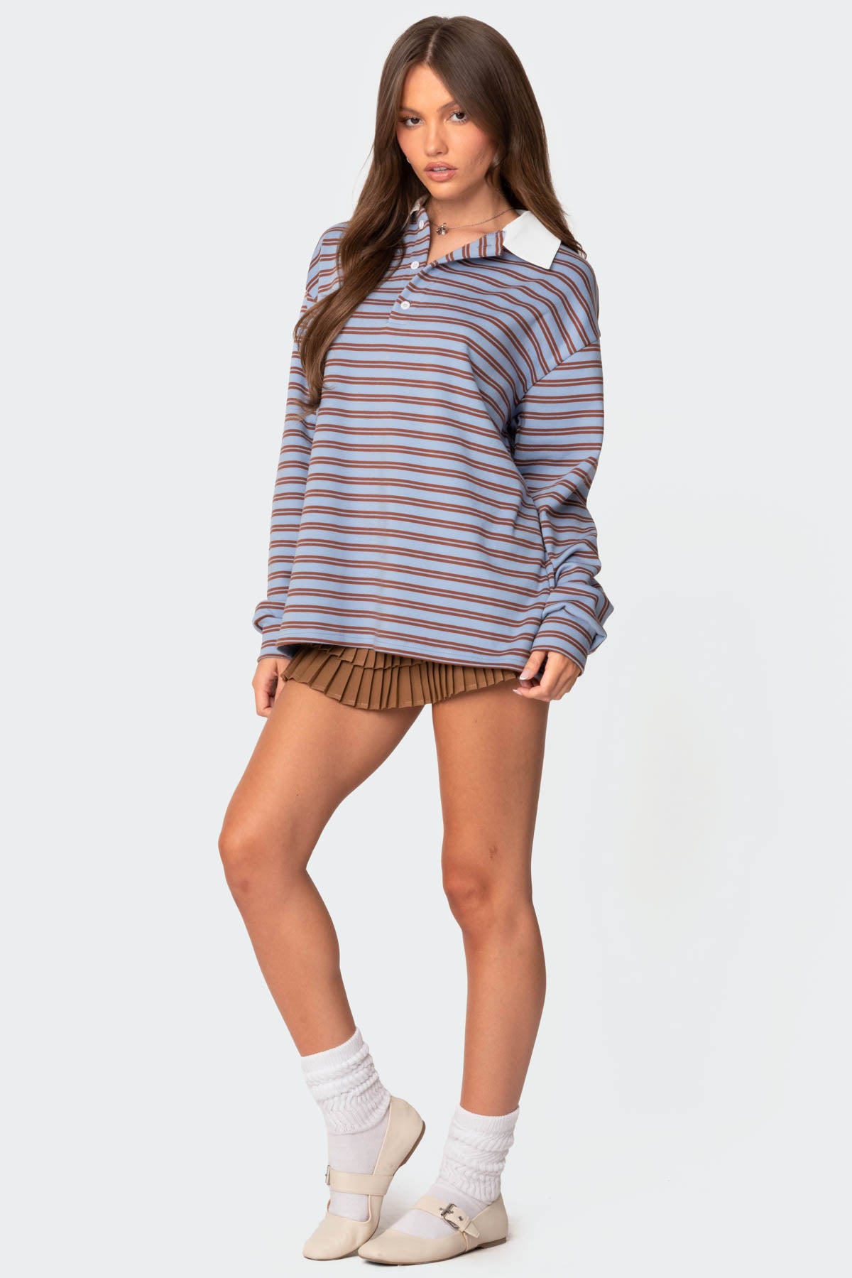 Stripey Oversized Collared Shirt-Milans Time