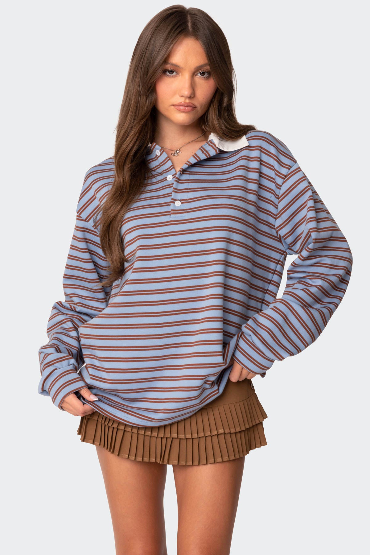 Stripey Oversized Collared Shirt-Milans Time