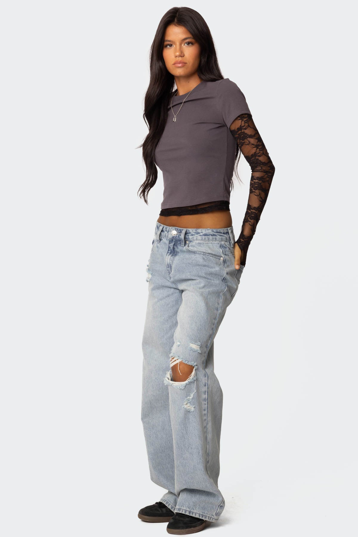 Adam Distressed Low Rise Baggy Jeans-Milans Time
