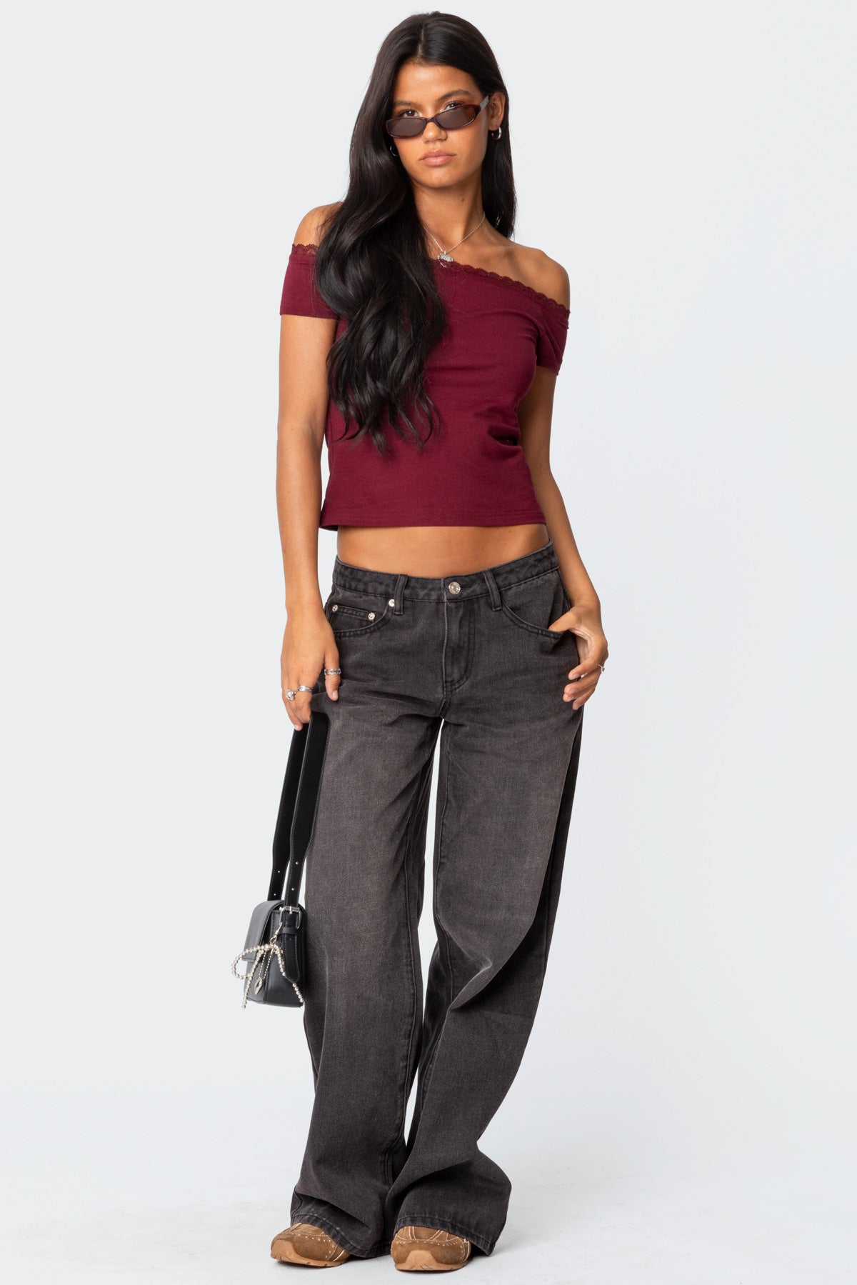 Xoe Off Shoulder Lace Trim Top-Milans Time