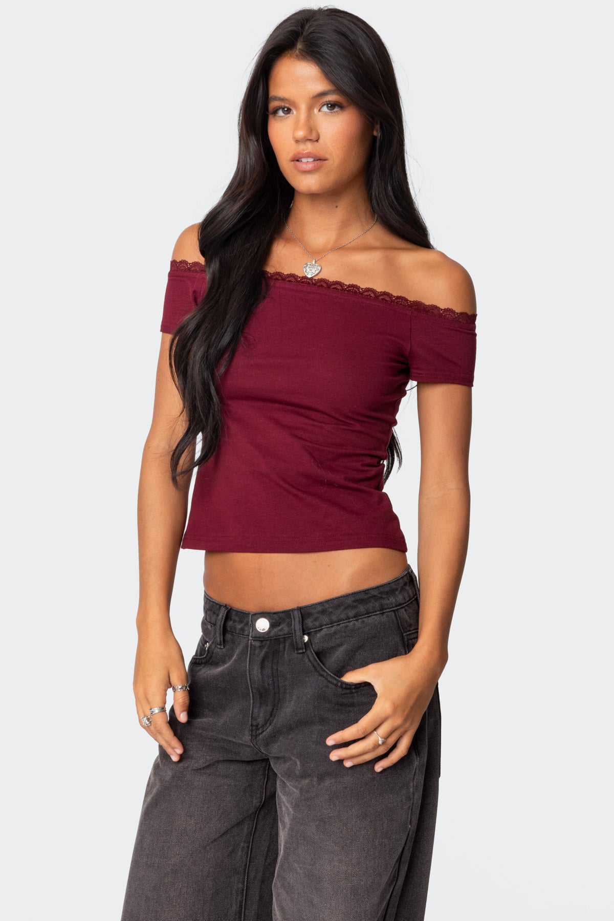 Xoe Off Shoulder Lace Trim Top-Milans Time