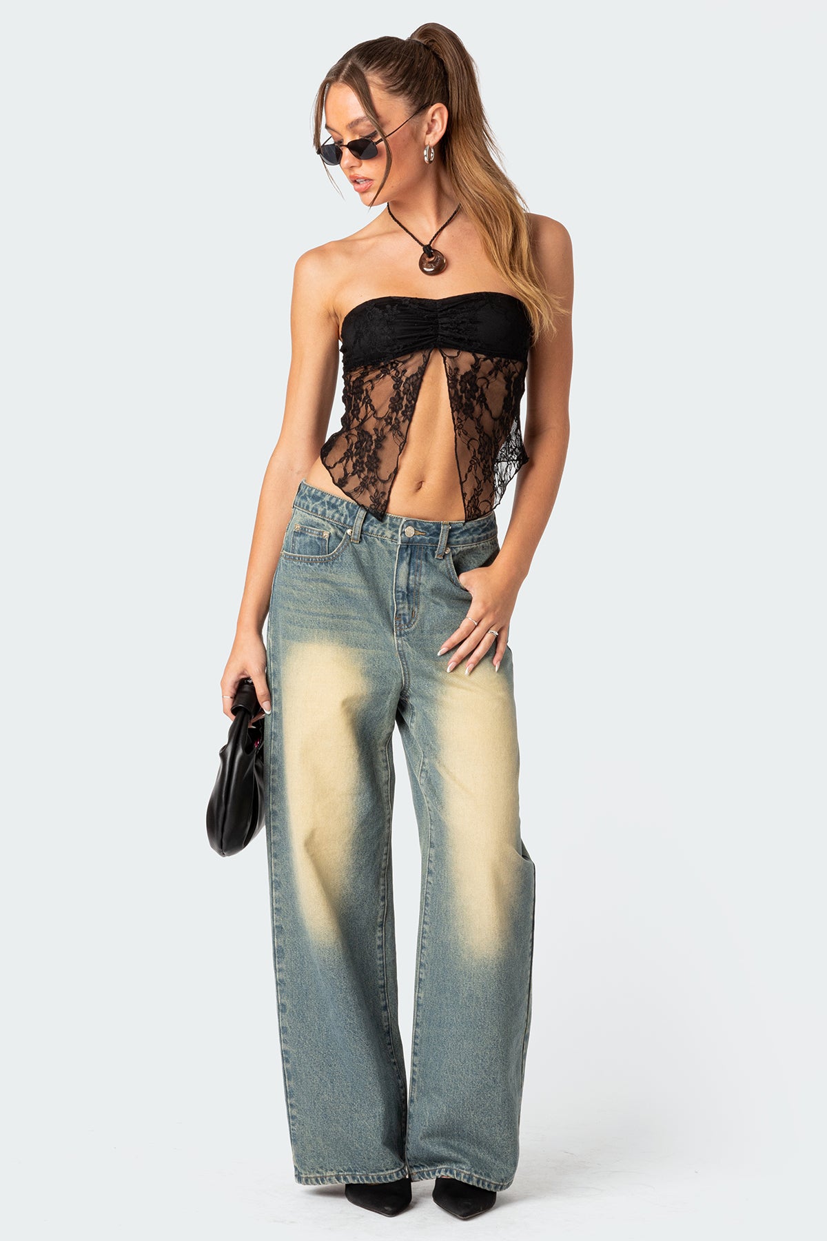 Twilight Sheer Lace Split Front Top-Milans Time