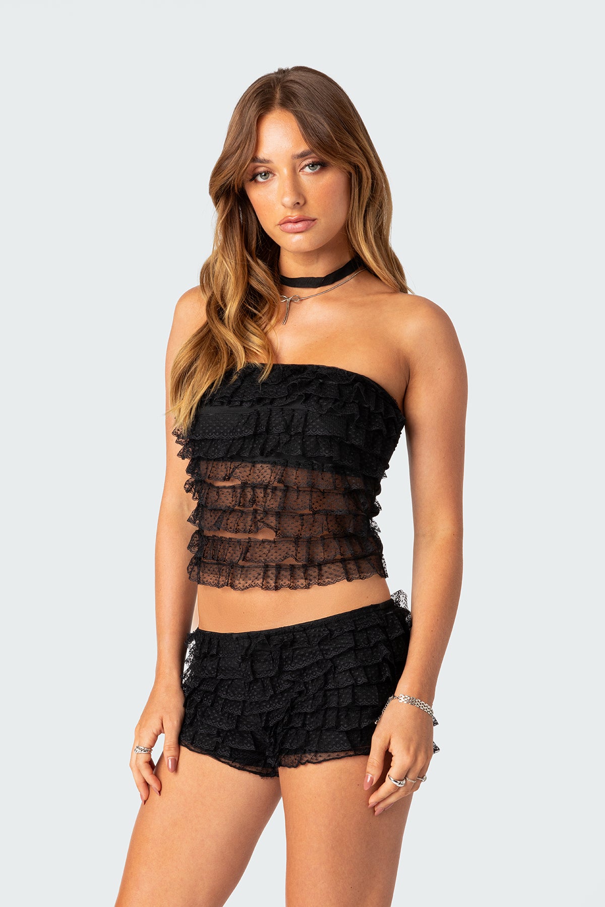 Julianna Sheer Ruffle Tube Top-Milans Time