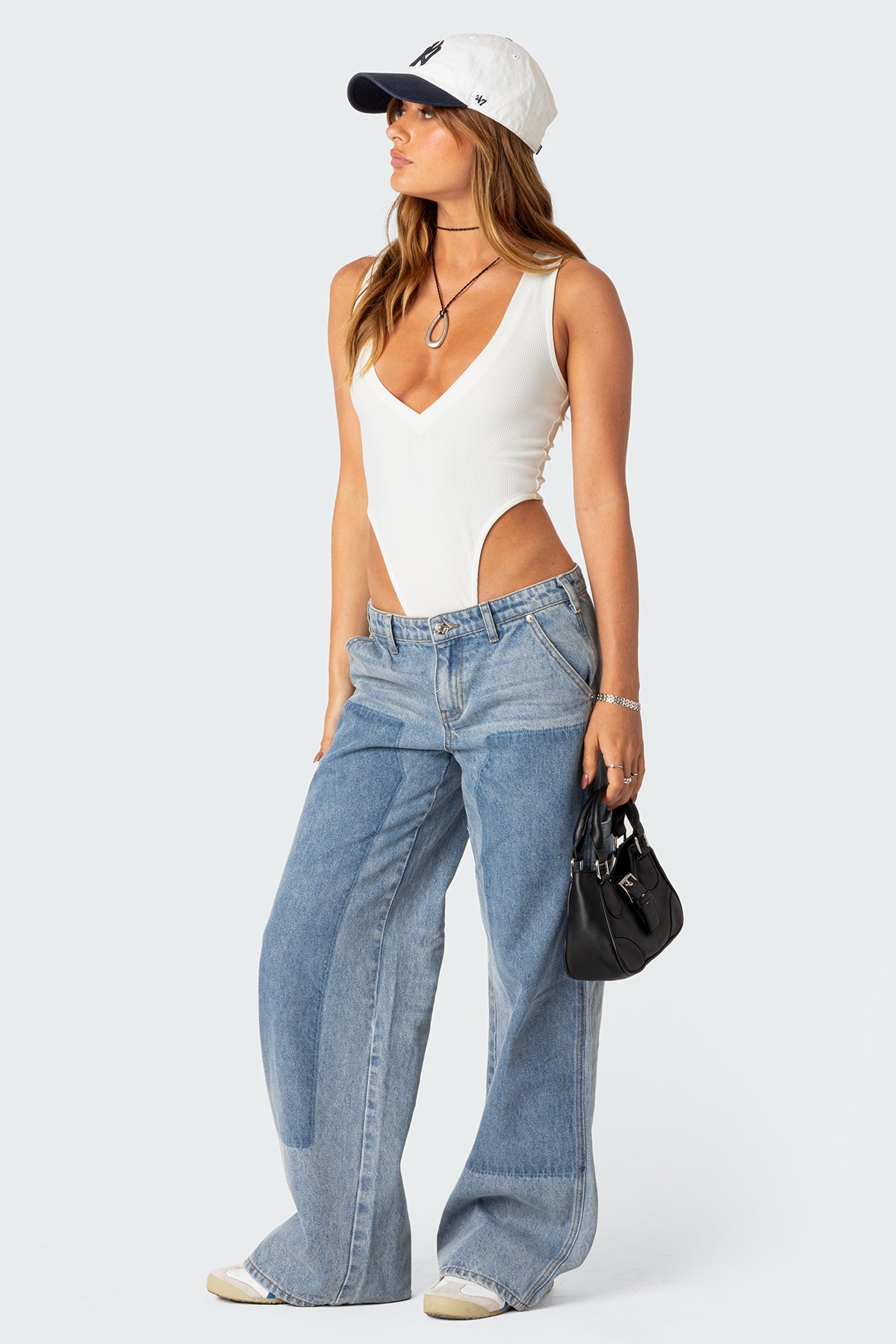 High Cut Ribbed V Neck Bodysuit-Milans Time