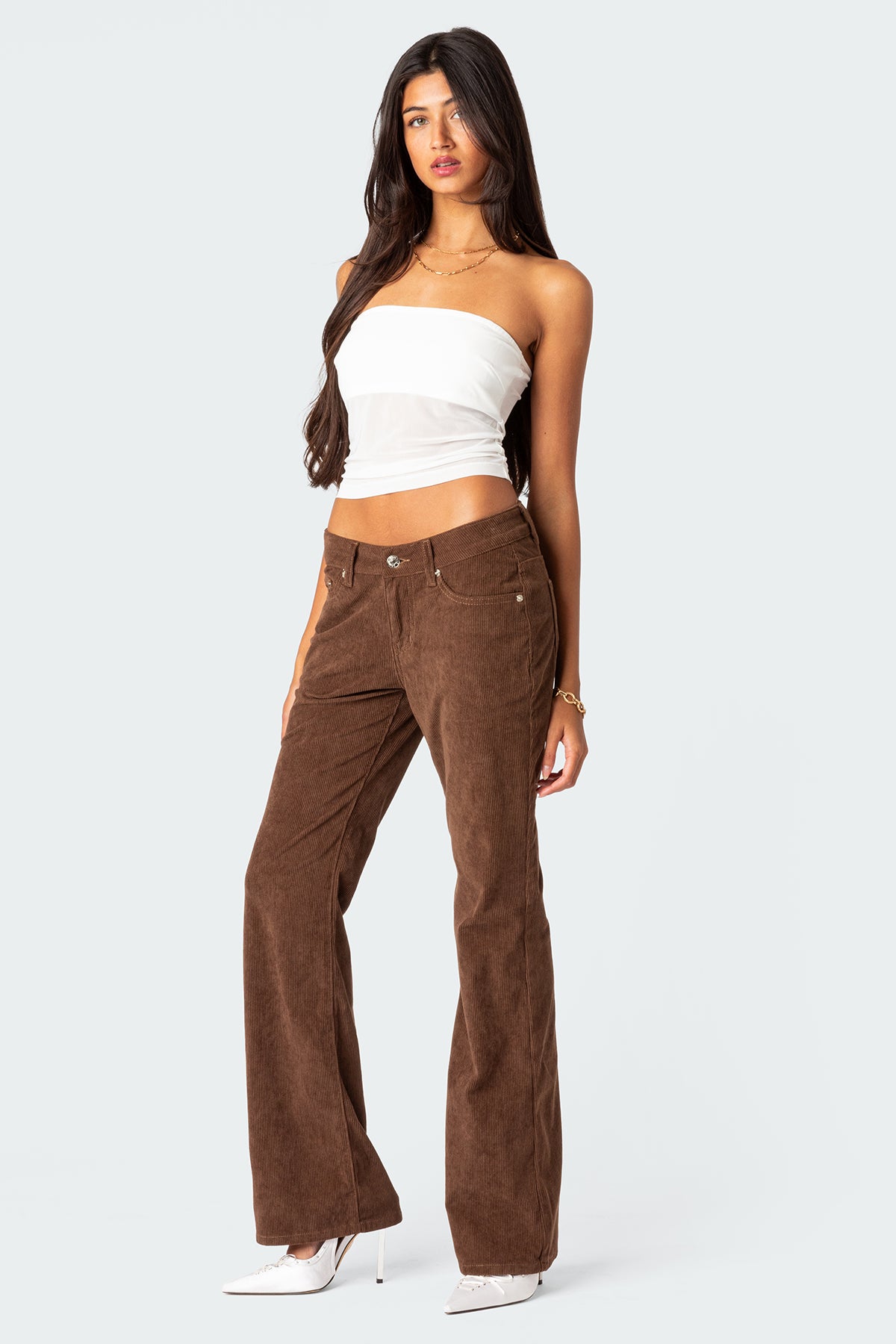 Corduroy Bootcut Flared Pants-Milans Time