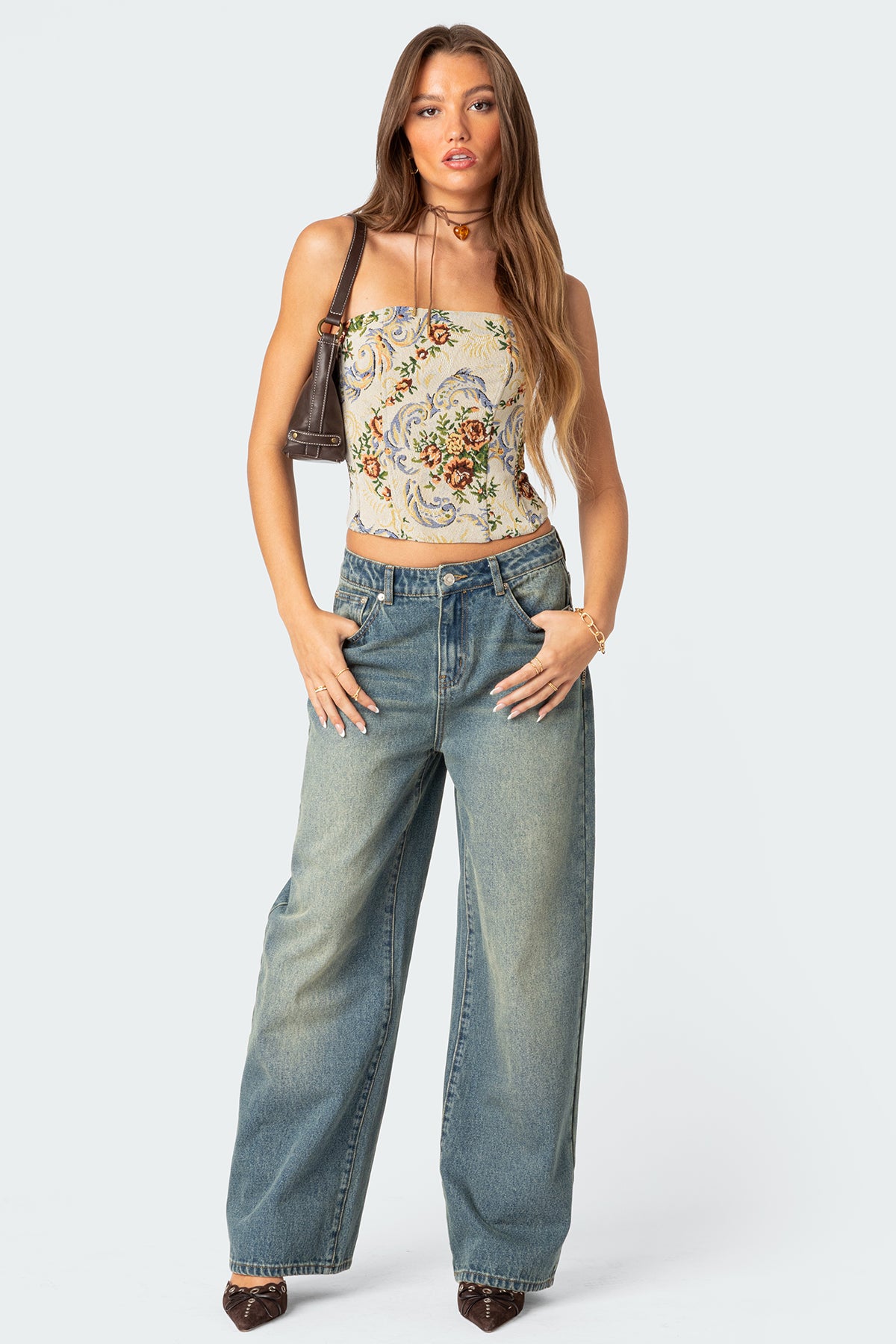 Floral Tapestry Lace Up Corset-Milans Time