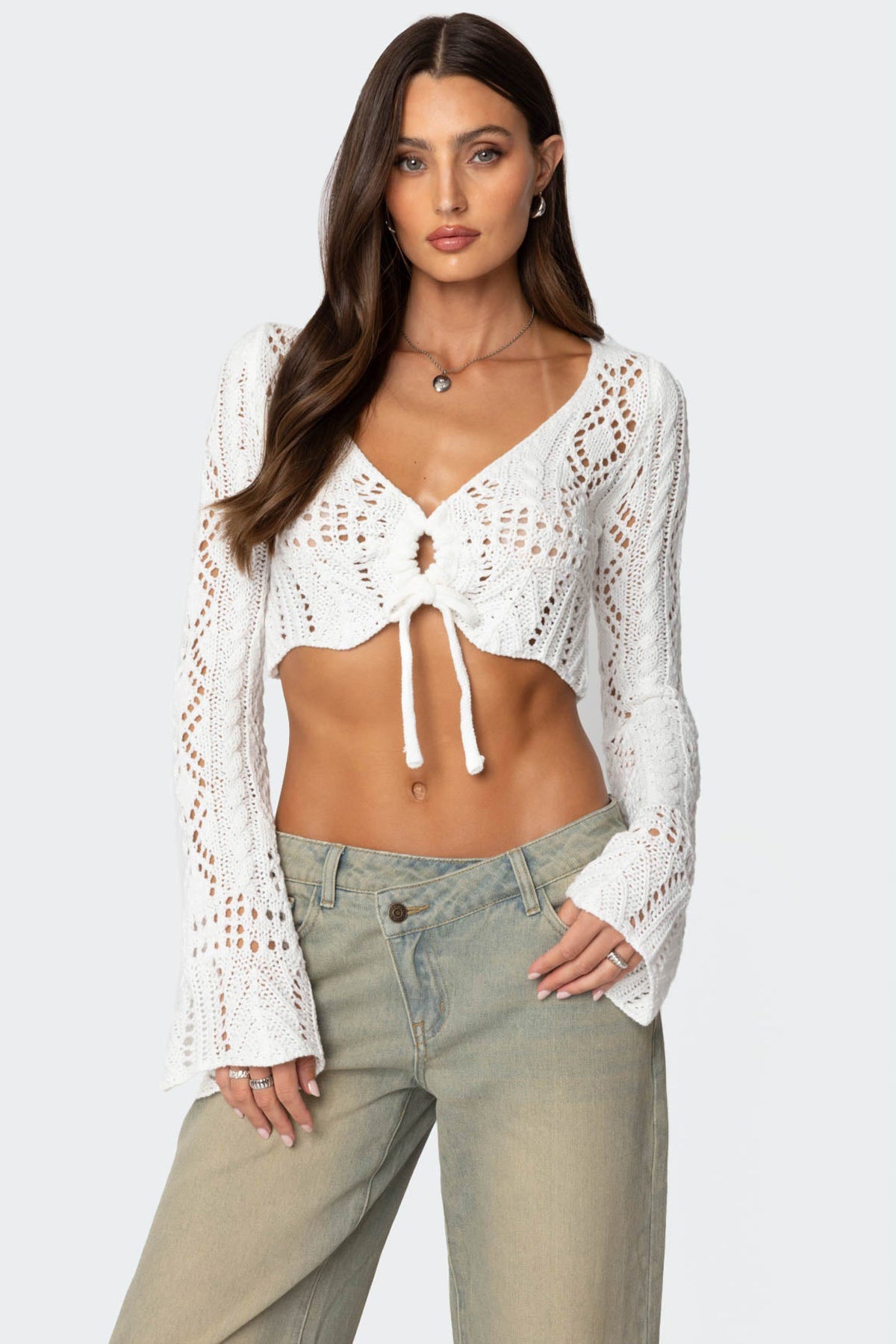 Tie Front Crochet Crop Top-Milans Time
