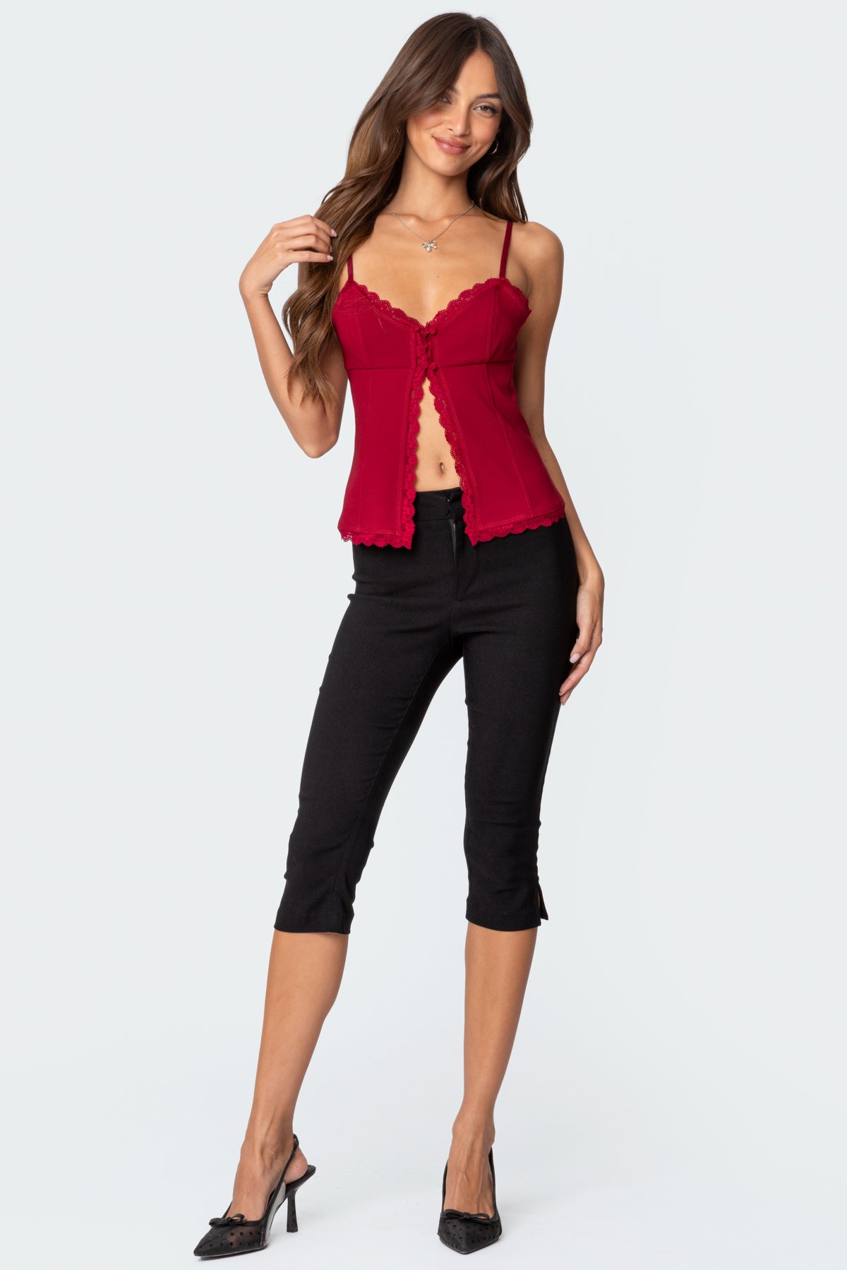 Crimson Lacey Split Front Top-Milans Time