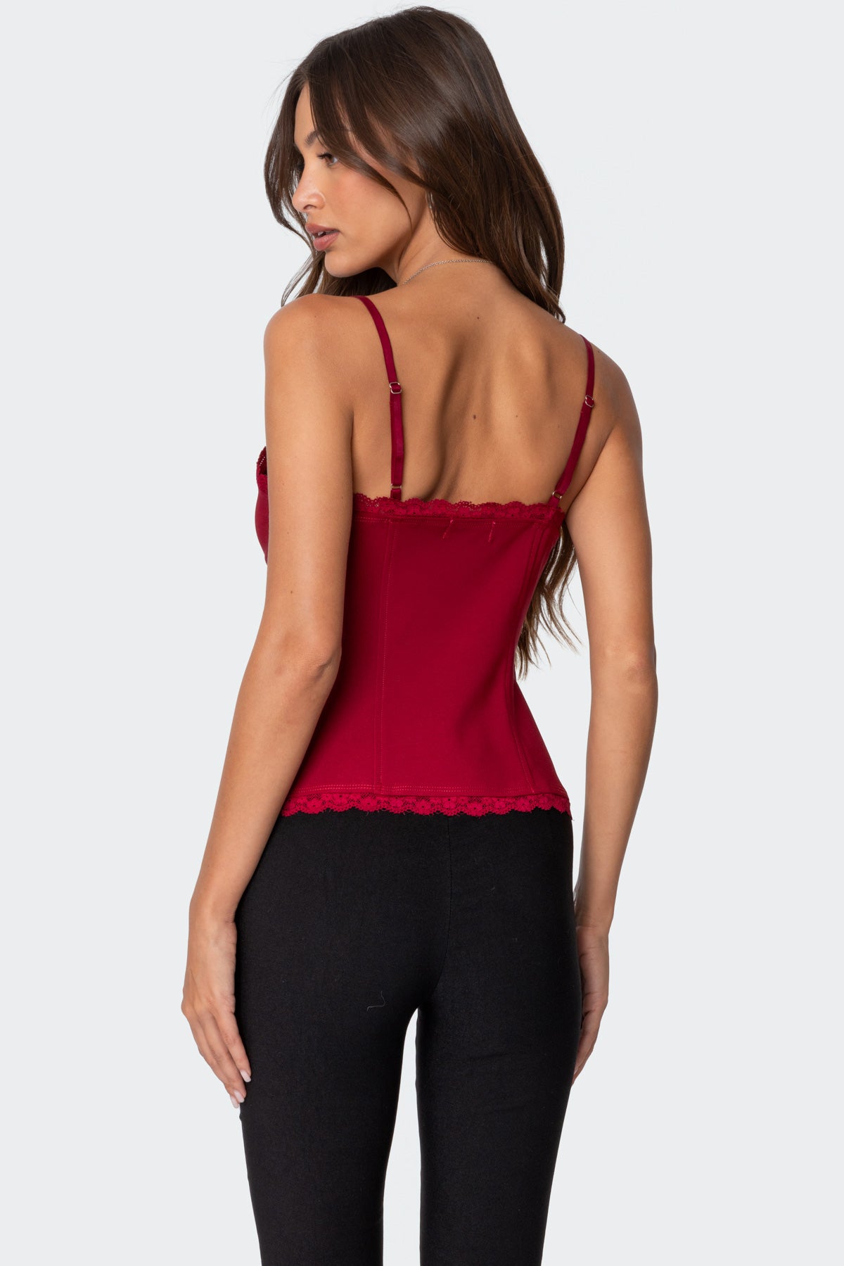Crimson Lacey Split Front Top-Milans Time