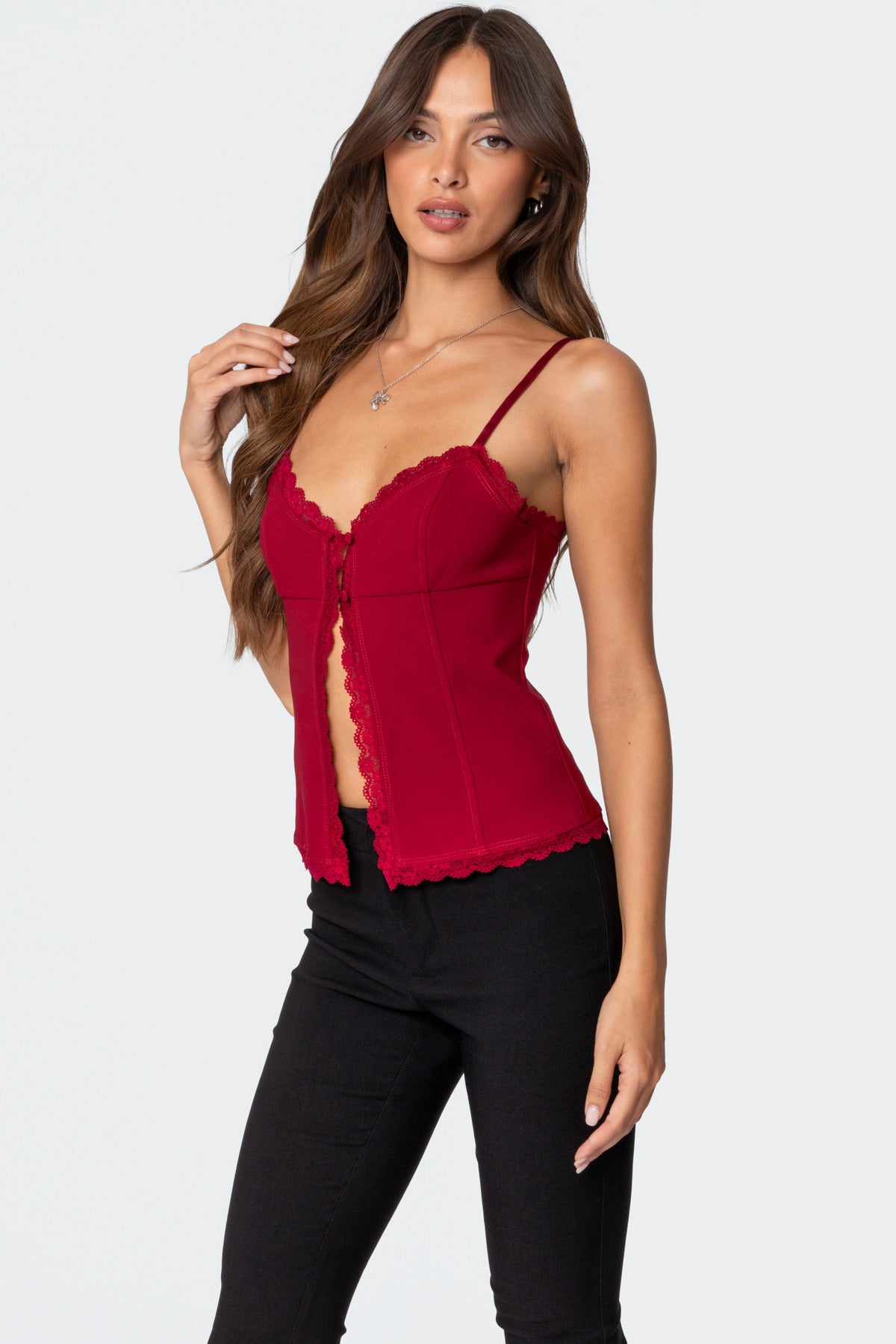 Crimson Lacey Split Front Top-Milans Time