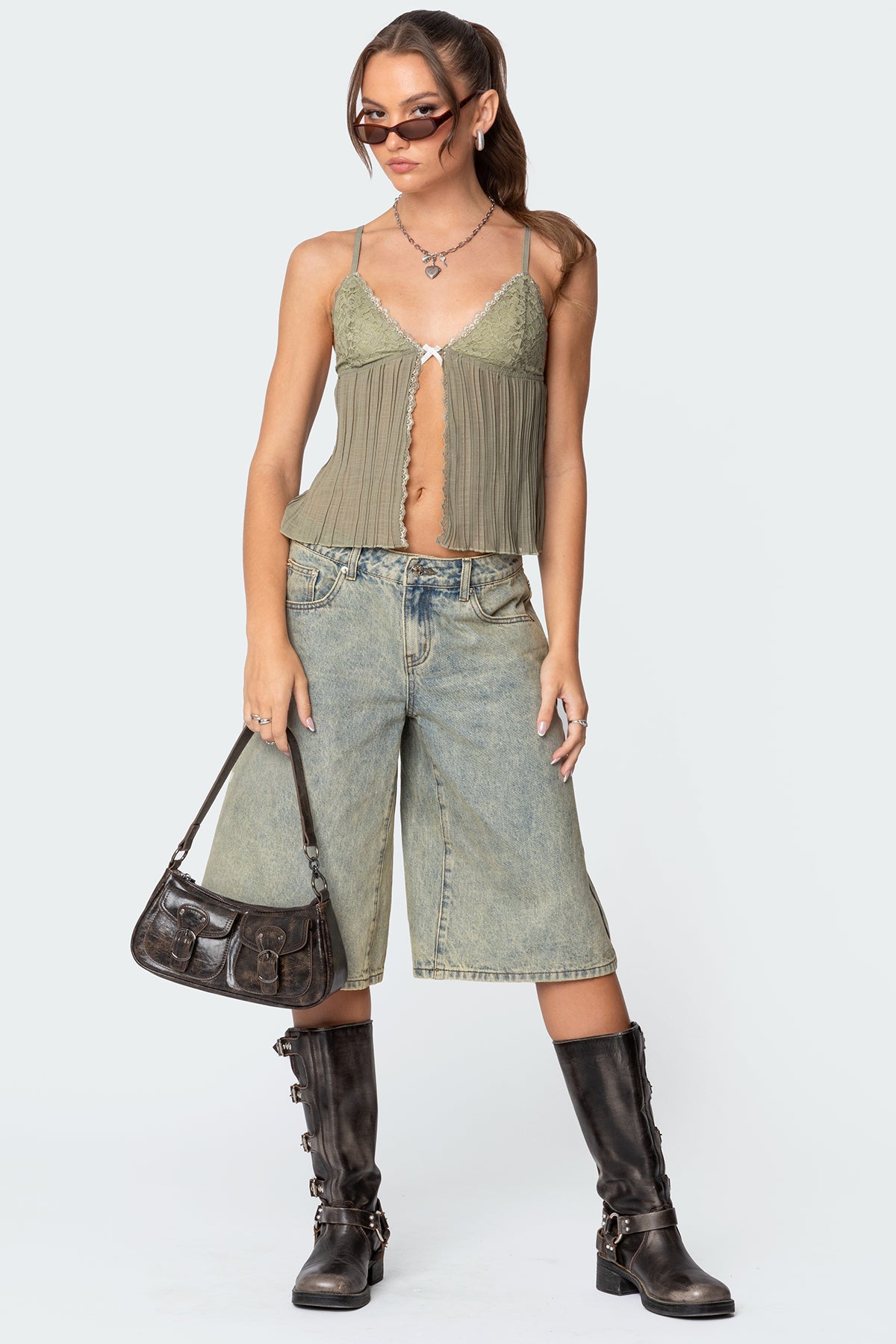 Pleated Lacey Split Front Tank Top-Milans Time