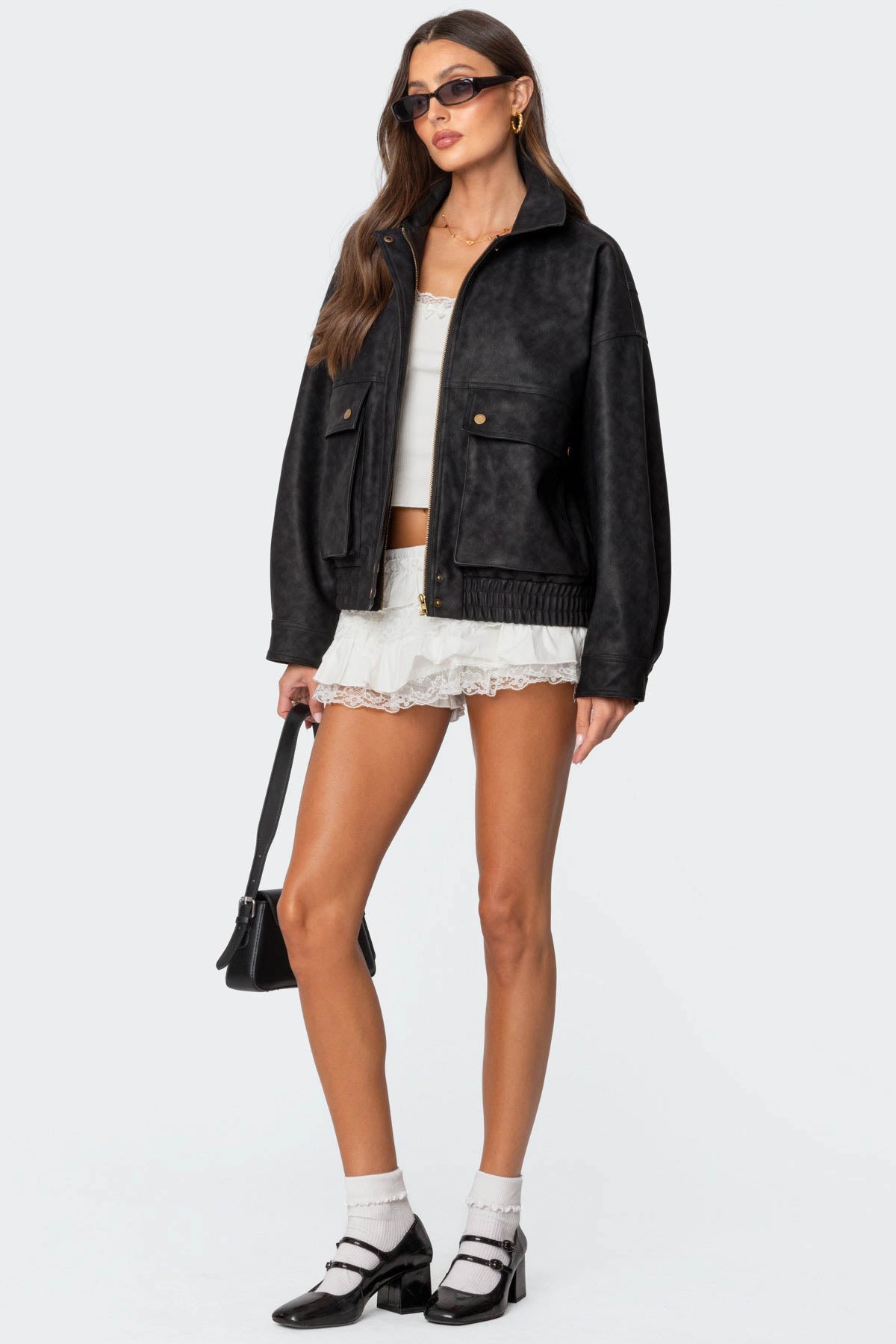 Cargo Faux Leather Bomber Jacket-Milans Time