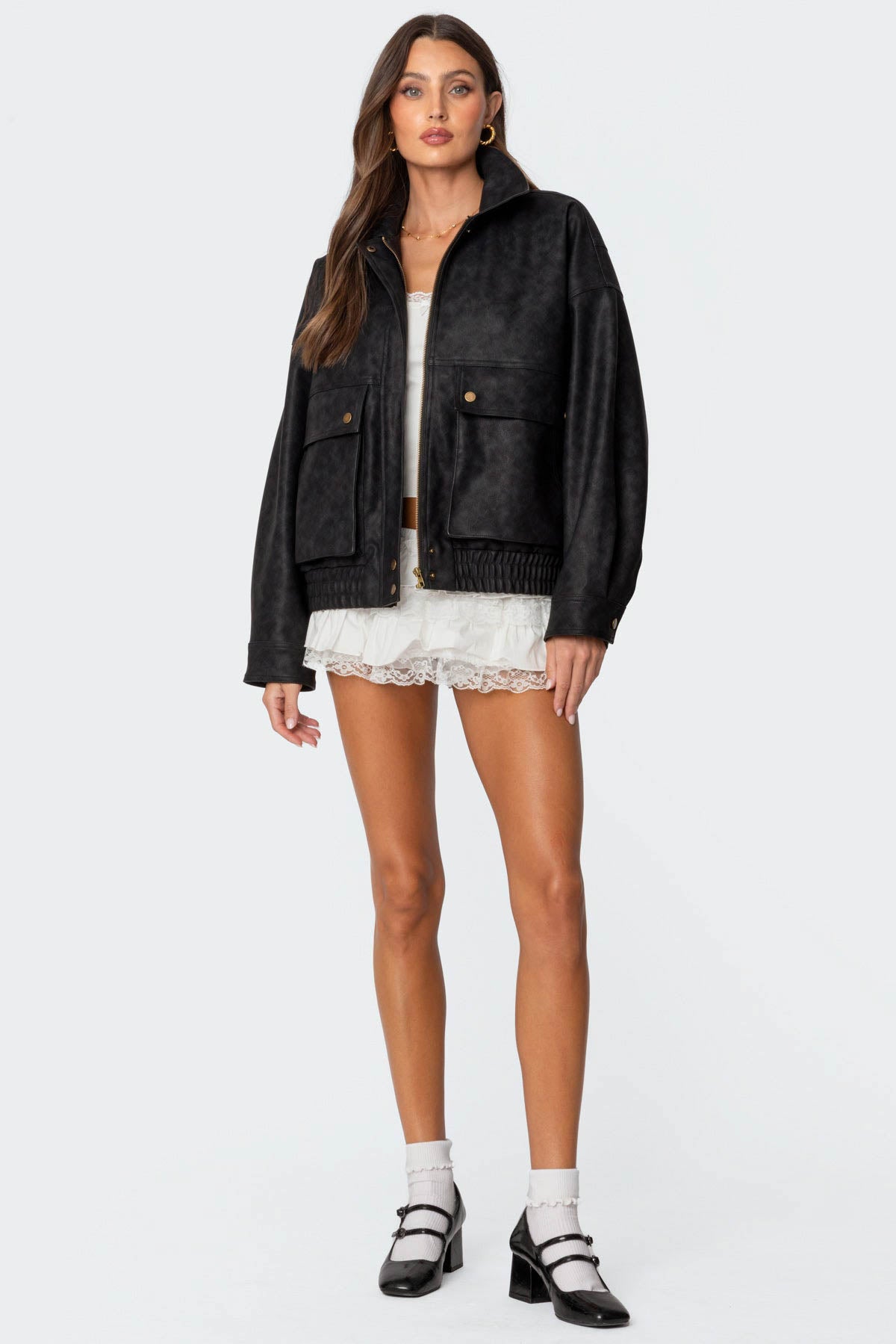 Cargo Faux Leather Bomber Jacket-Milans Time
