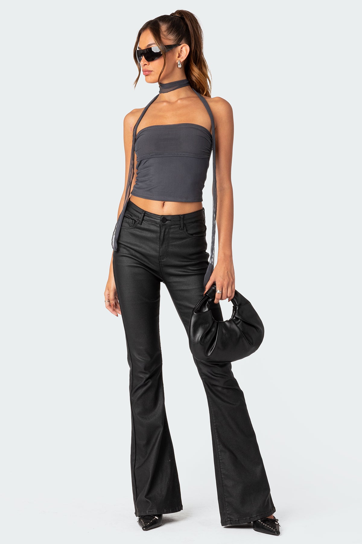 Gathered Two Piece Mesh Scarf Top-Milans Time