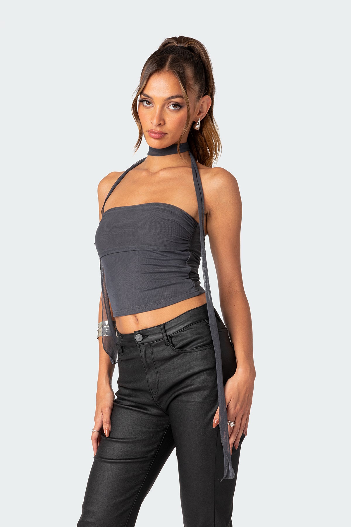 Gathered Two Piece Mesh Scarf Top-Milans Time