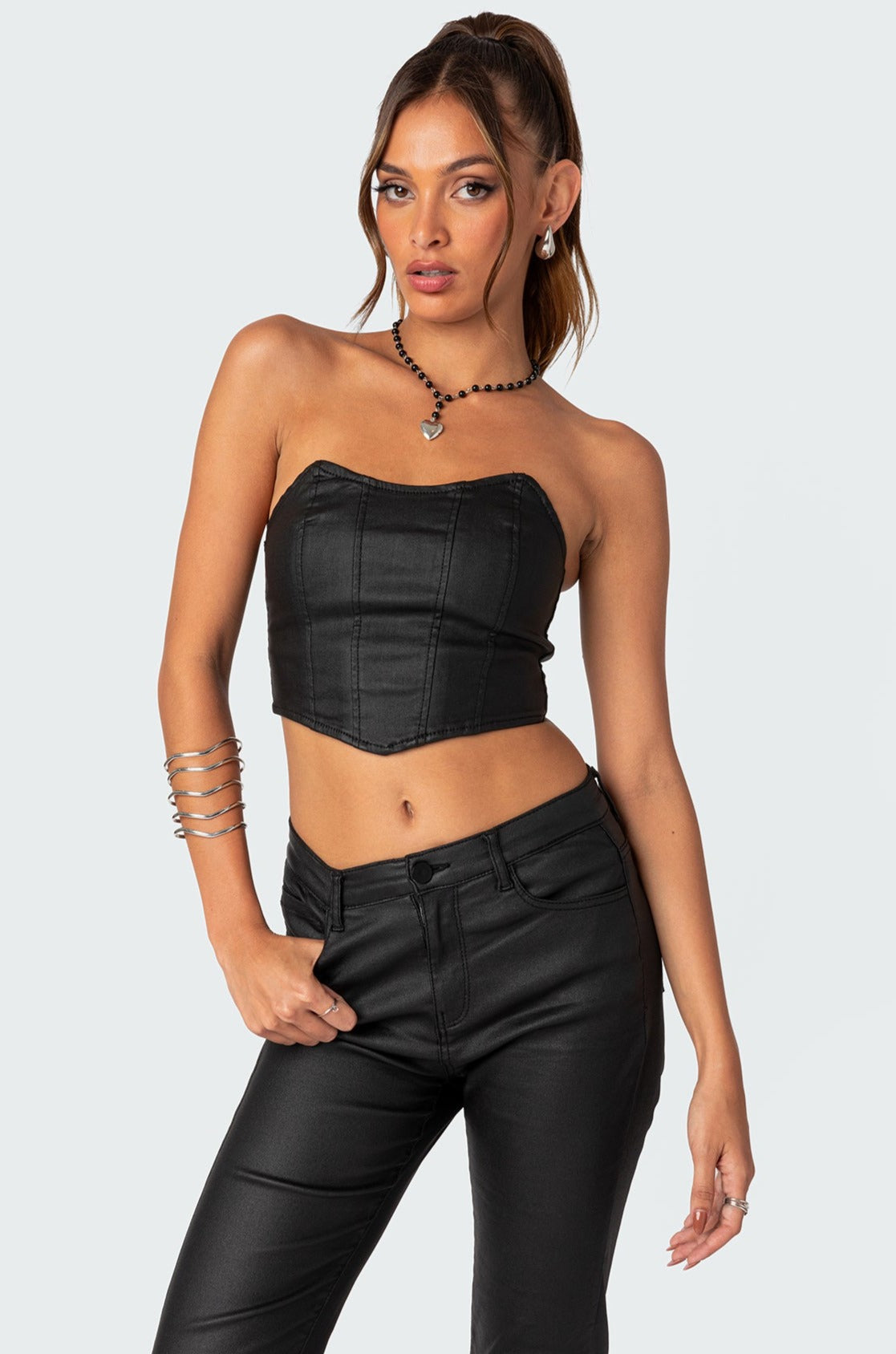 Luna Faux Leather Stretch Corset-Milans Time