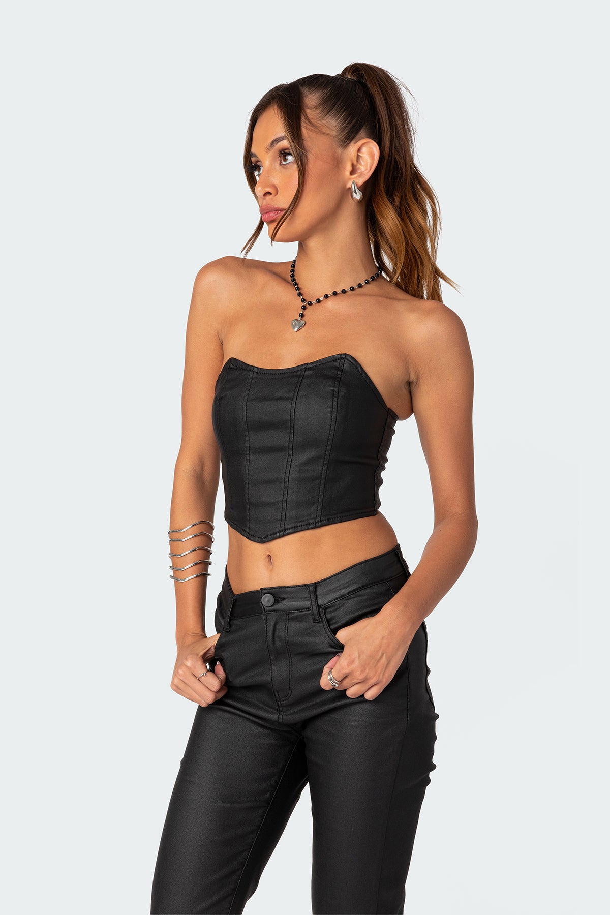 Luna Faux Leather Stretch Corset-Milans Time