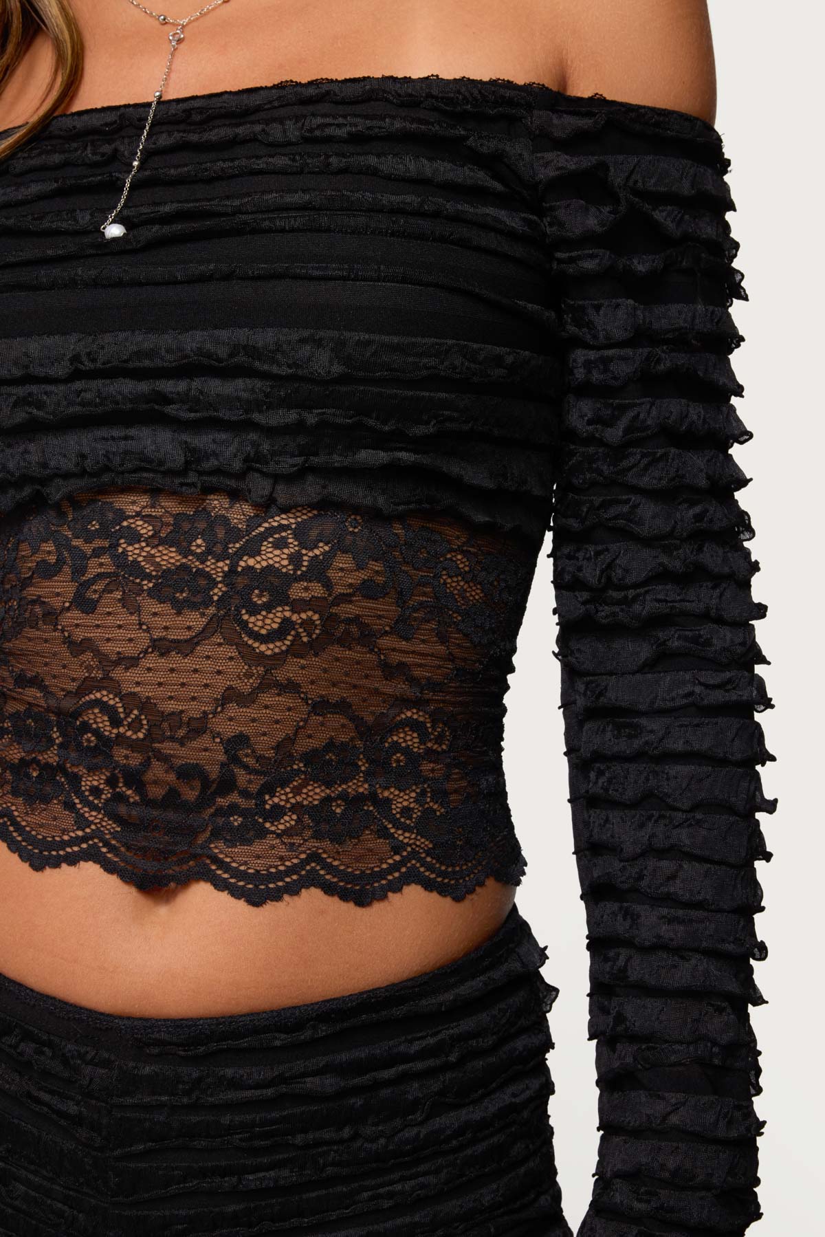 Tauri Lacey Ruffled Off Shoulder Top-Milans Time