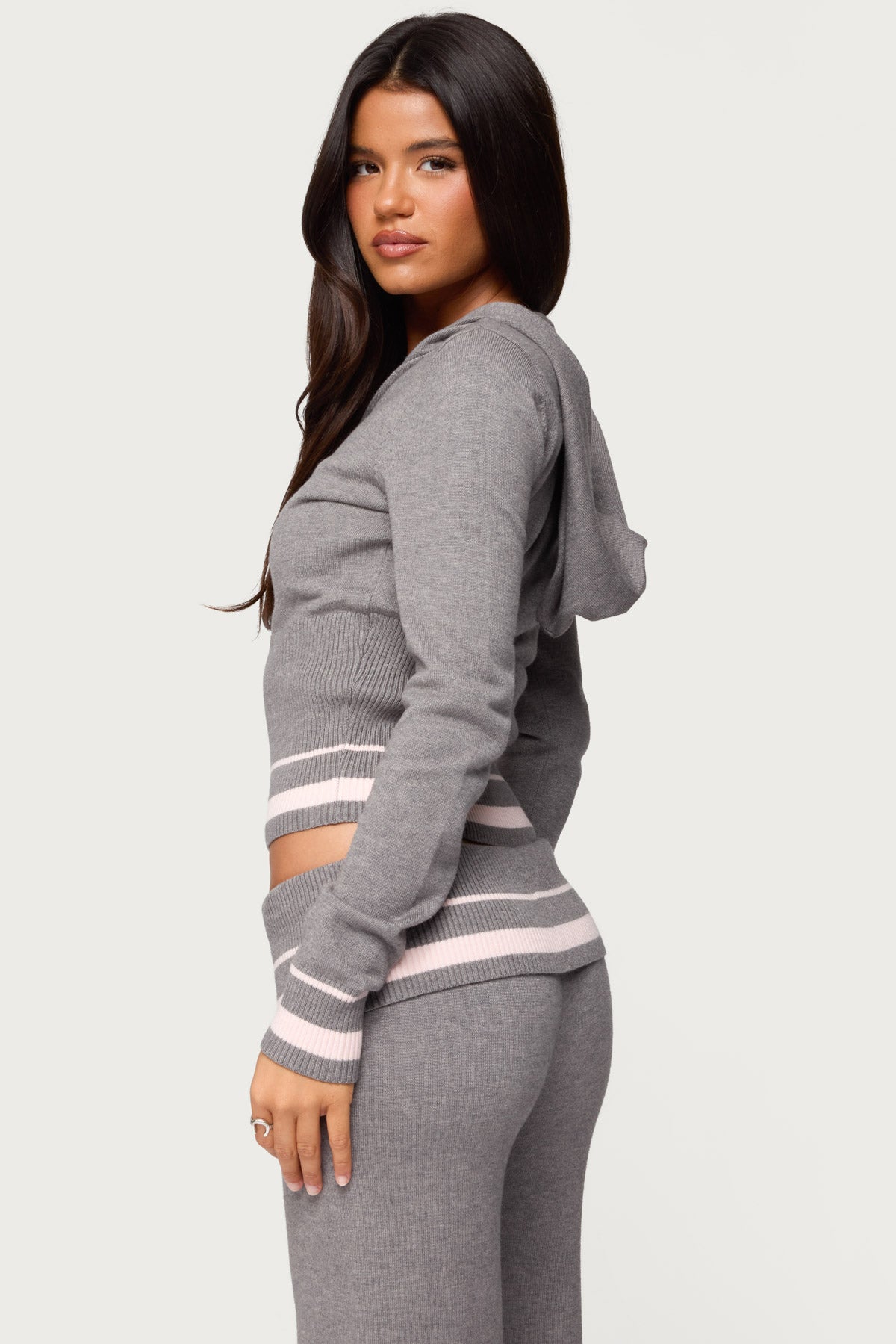 Kaliya Stripey Knit Zip Up Hoodie-Milans Time